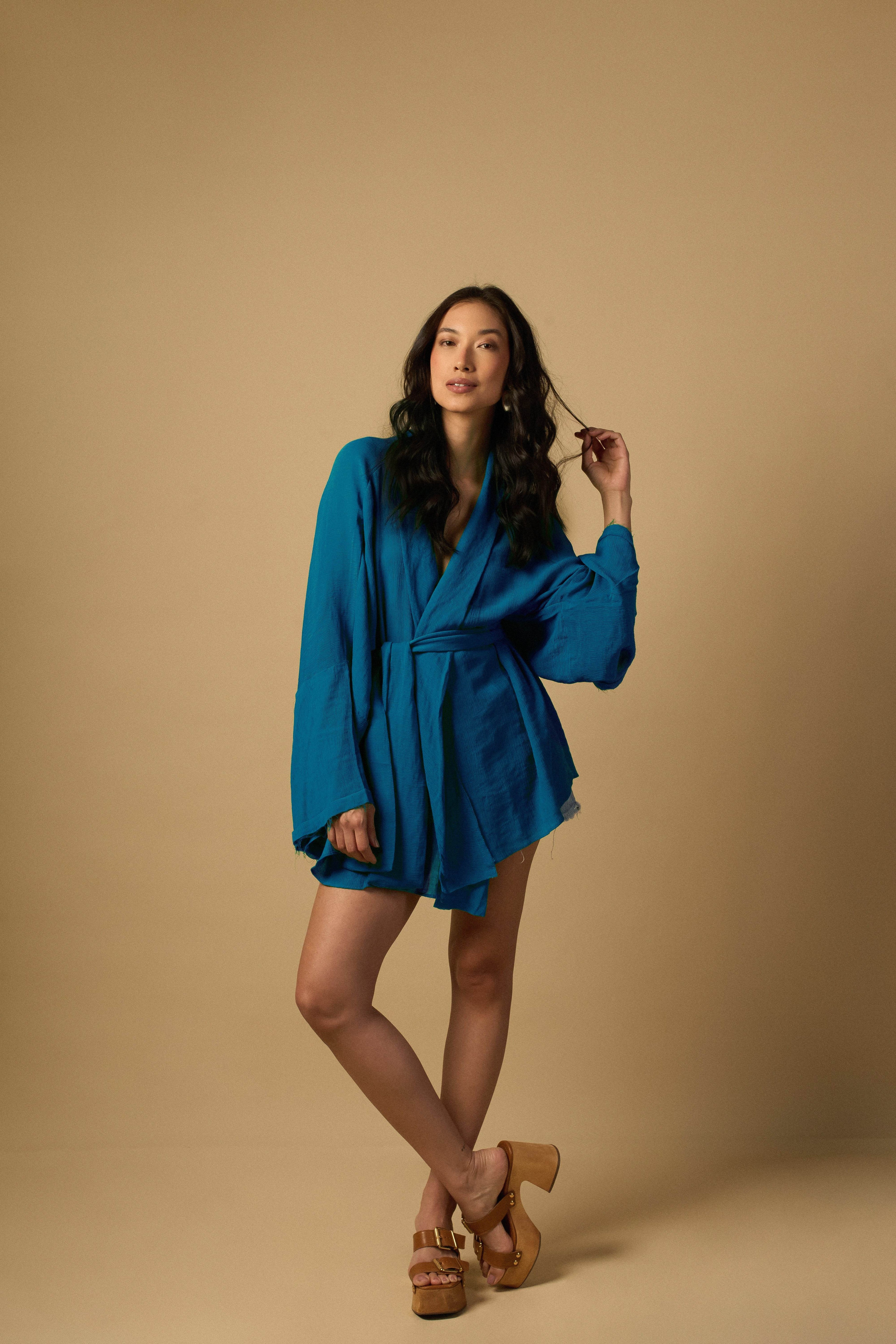 KIMONO YOKO CURTO AZUL ÍNDIGO - BOOBOO