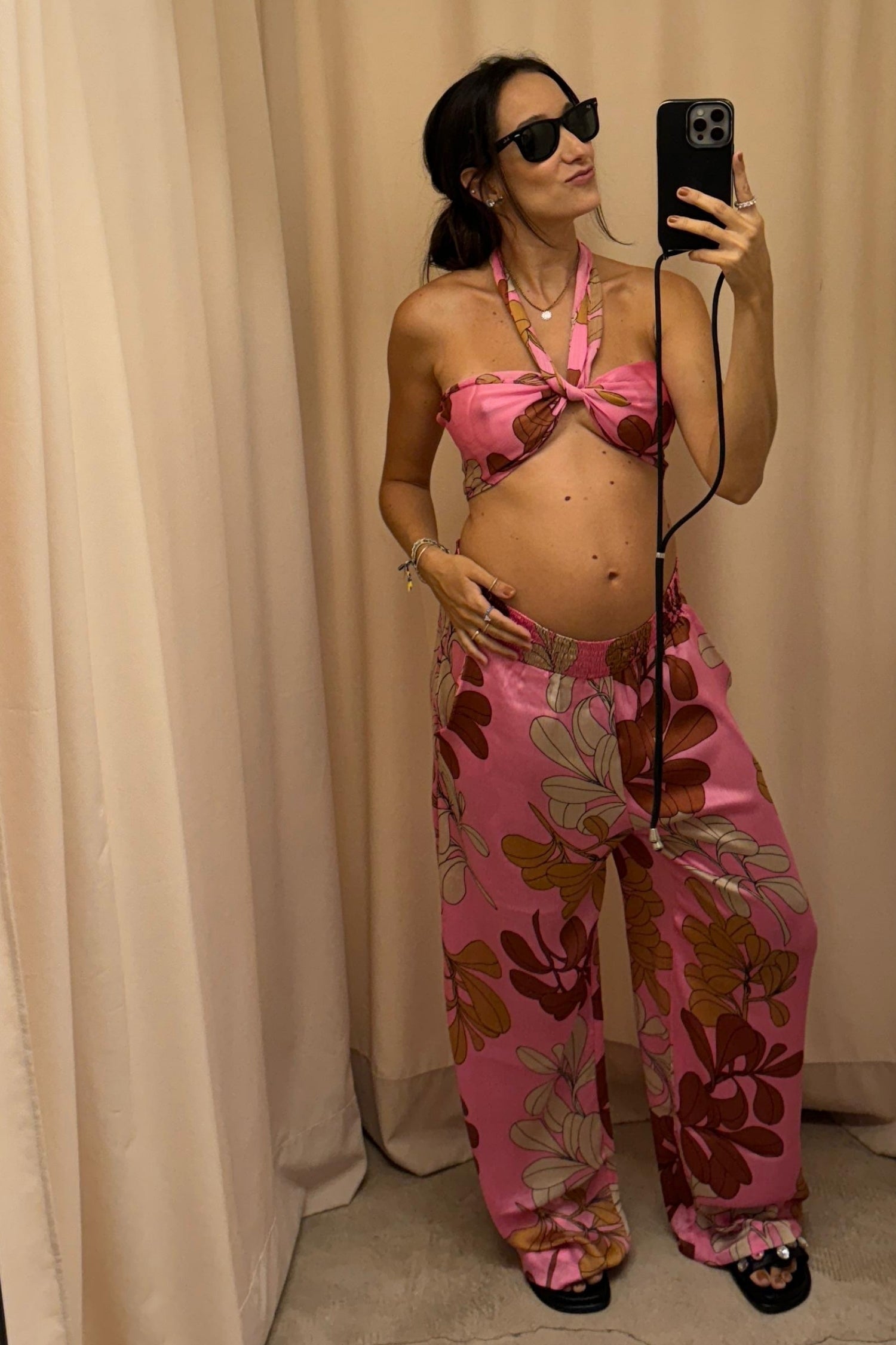 CALÇA FLORAL ROSA