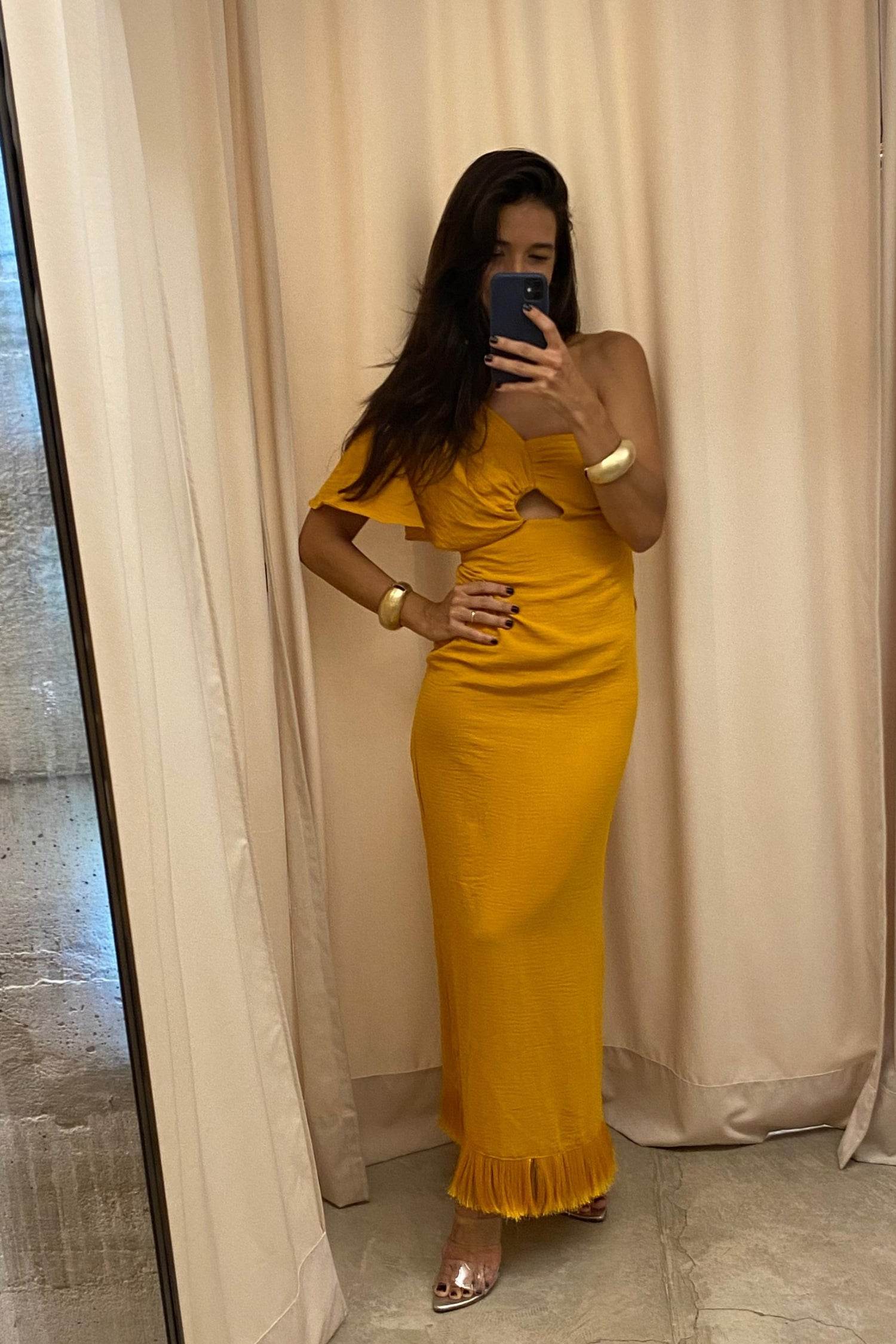 VESTIDO FRANJA OCRE - BOOBOO