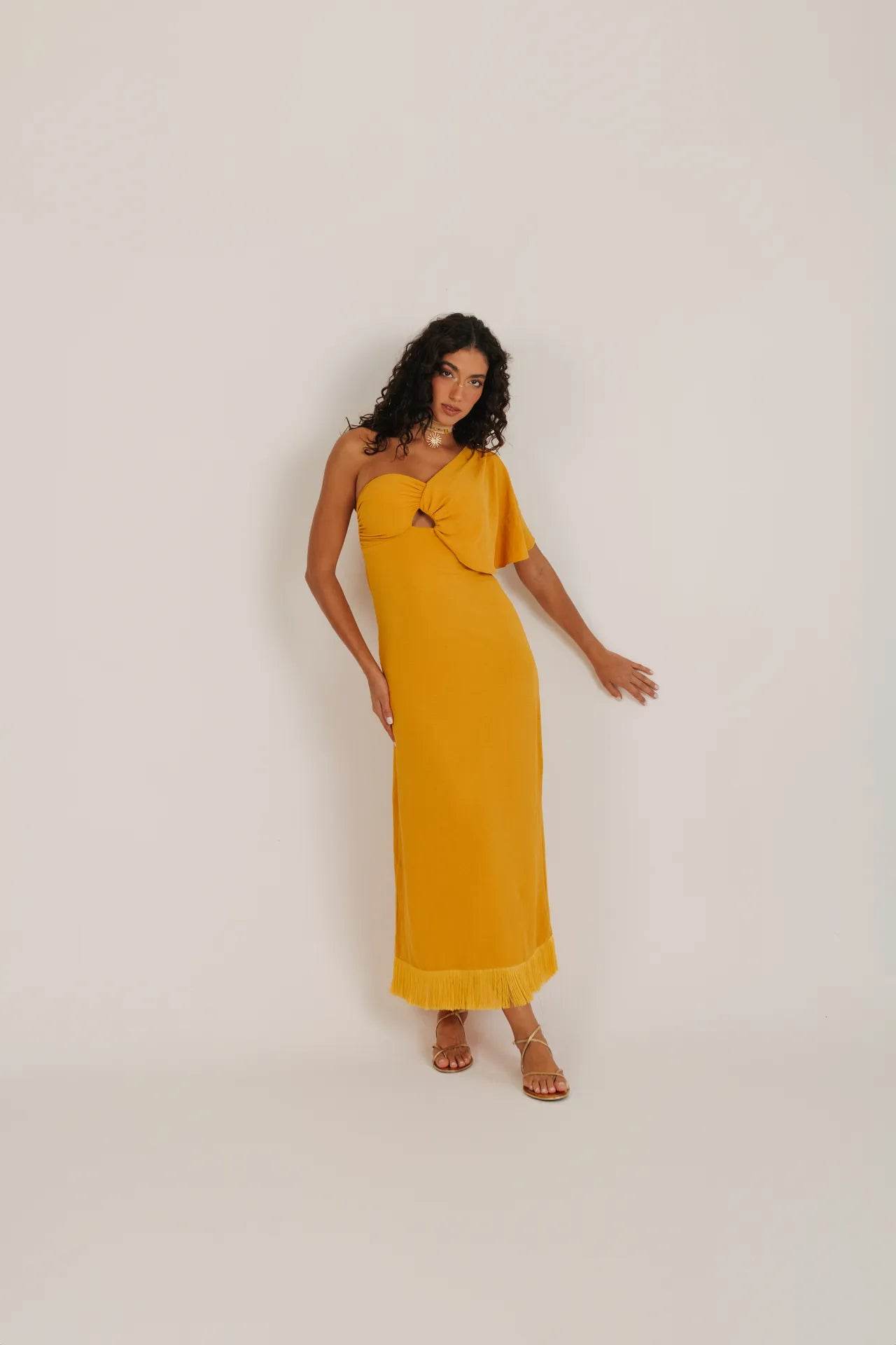 VESTIDO FRANJA OCRE - BOOBOO