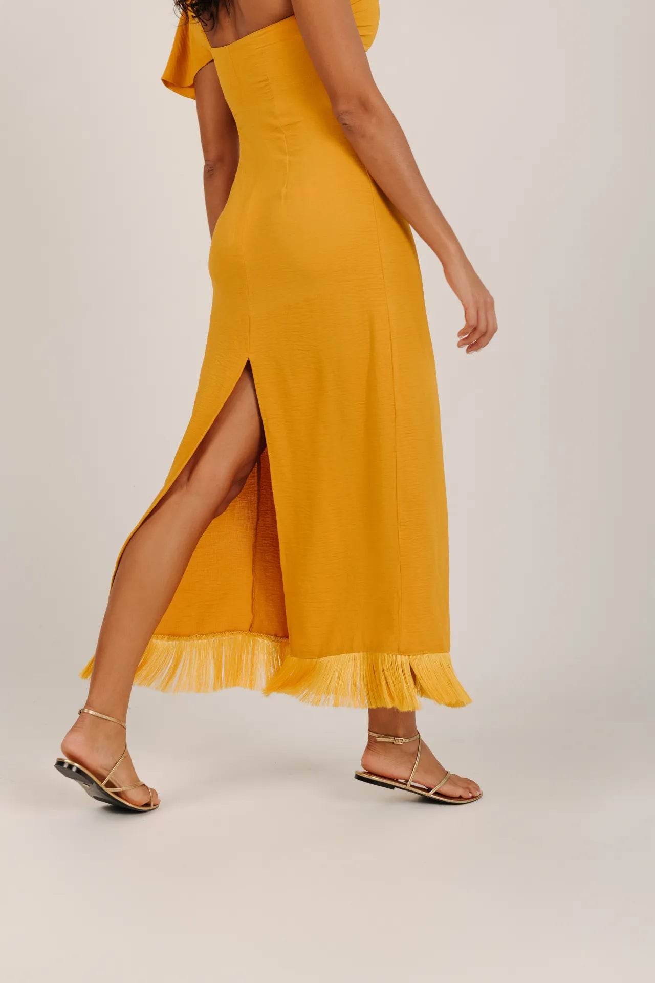 VESTIDO FRANJA OCRE - BOOBOO