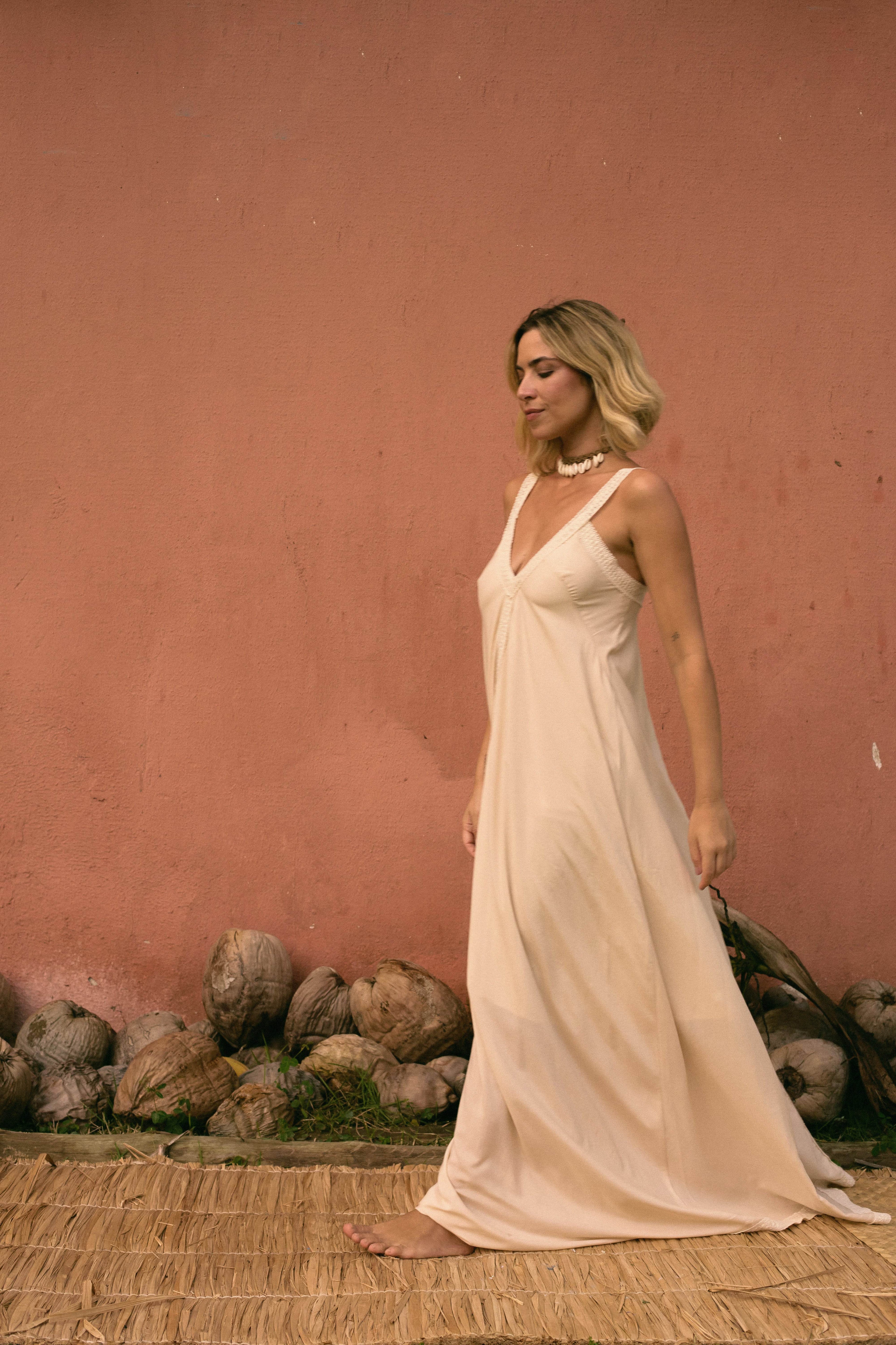 VESTIDO LONGO RENDA BEGE - BOOBOO