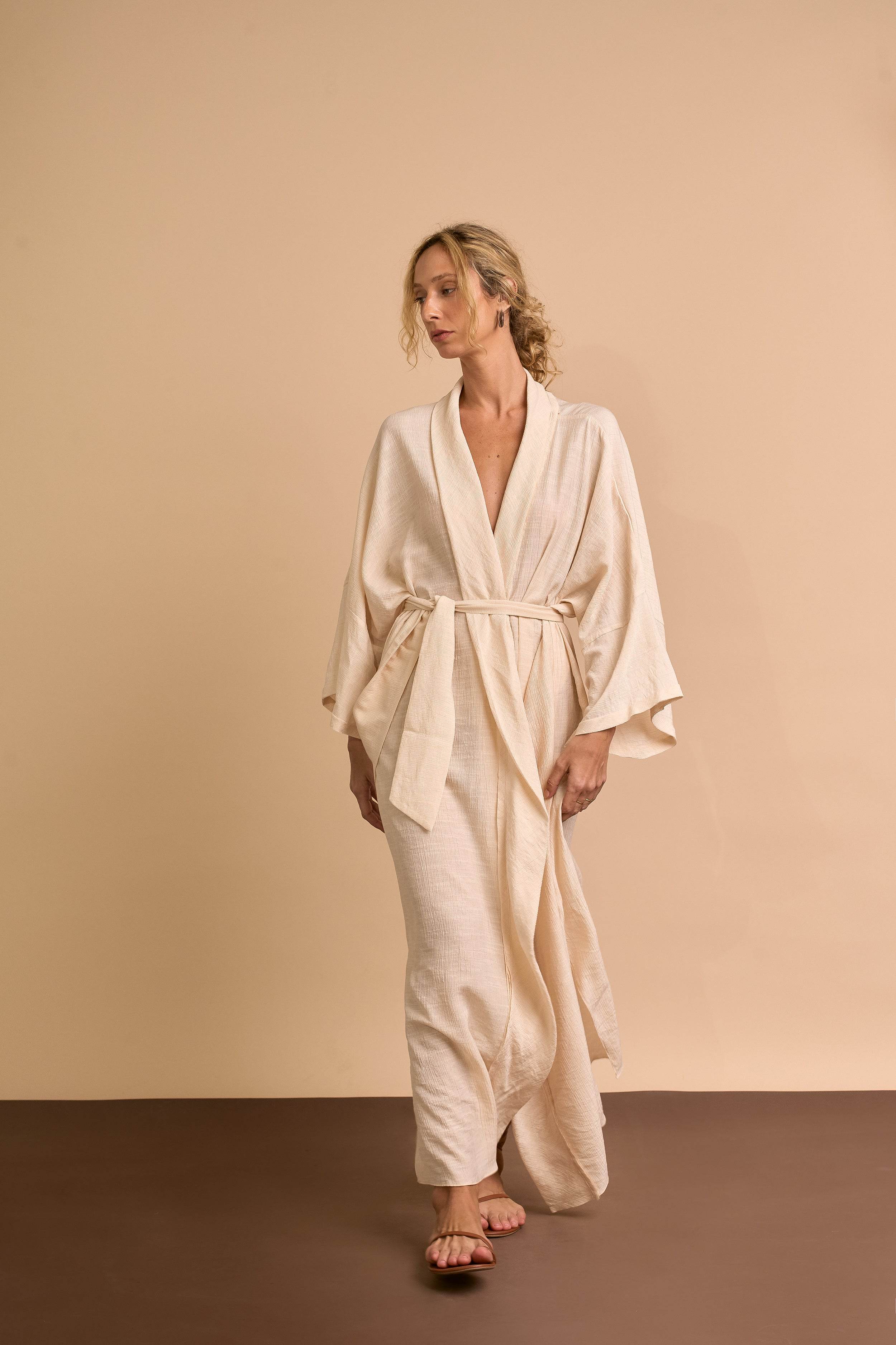 KIMONO LONGO ESSENCIAL AREIA - BOOBOO