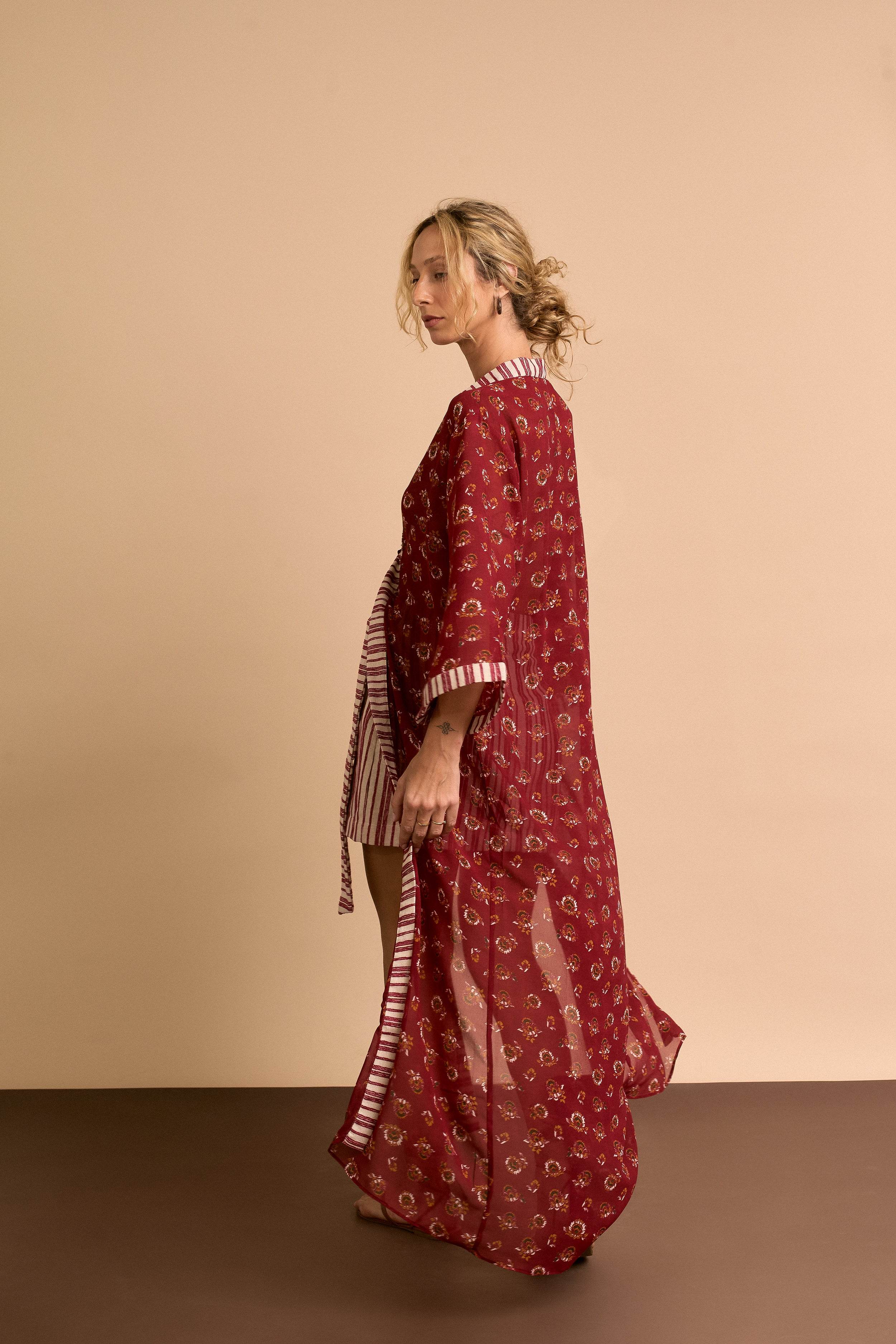 KIMONO LONGO ESTAMPADO MARSALA - BOOBOO