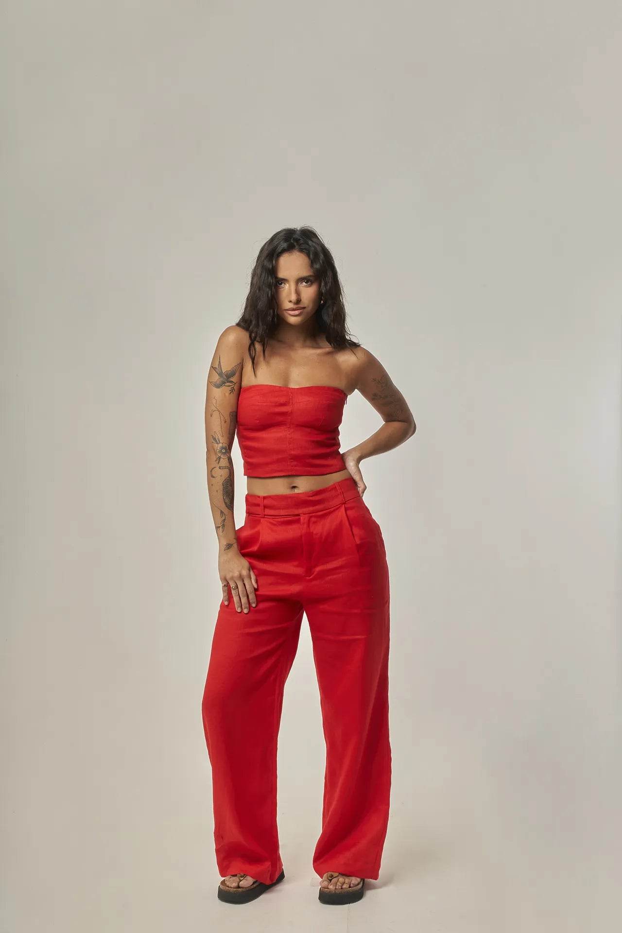 CORSELET LINHO PURO VERMELHO - BOOBOO