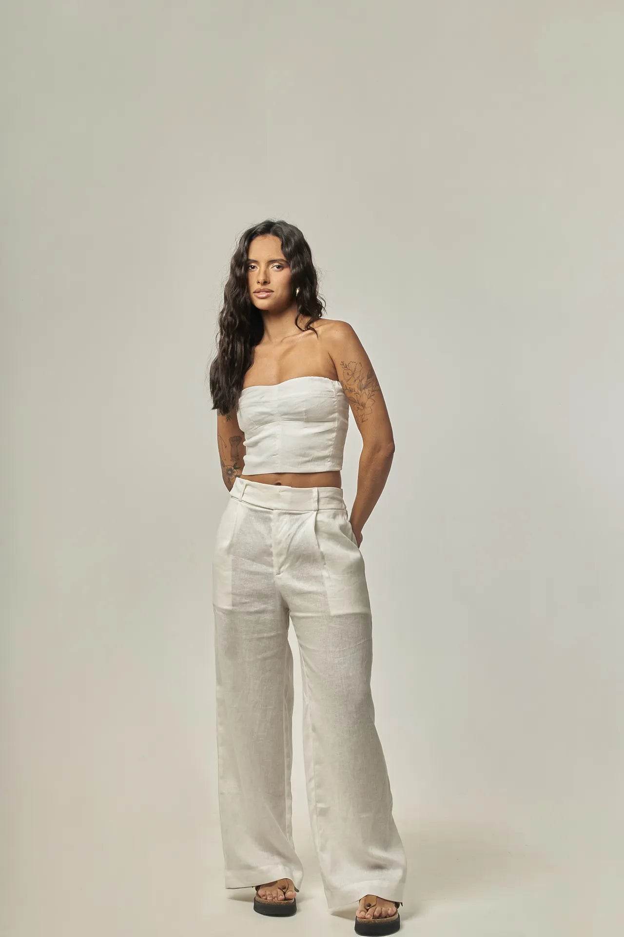 CORSELET LINHO PURO OFF WHITE - BOOBOO