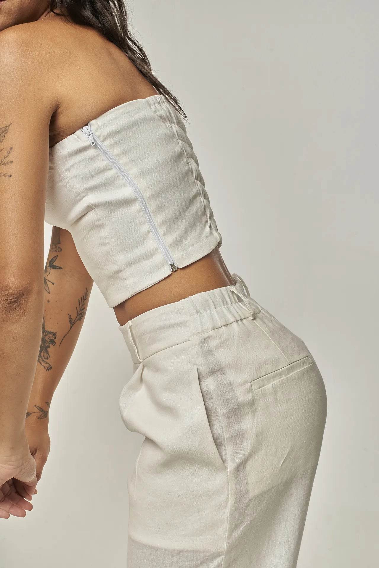 CORSELET LINHO PURO OFF WHITE - BOOBOO