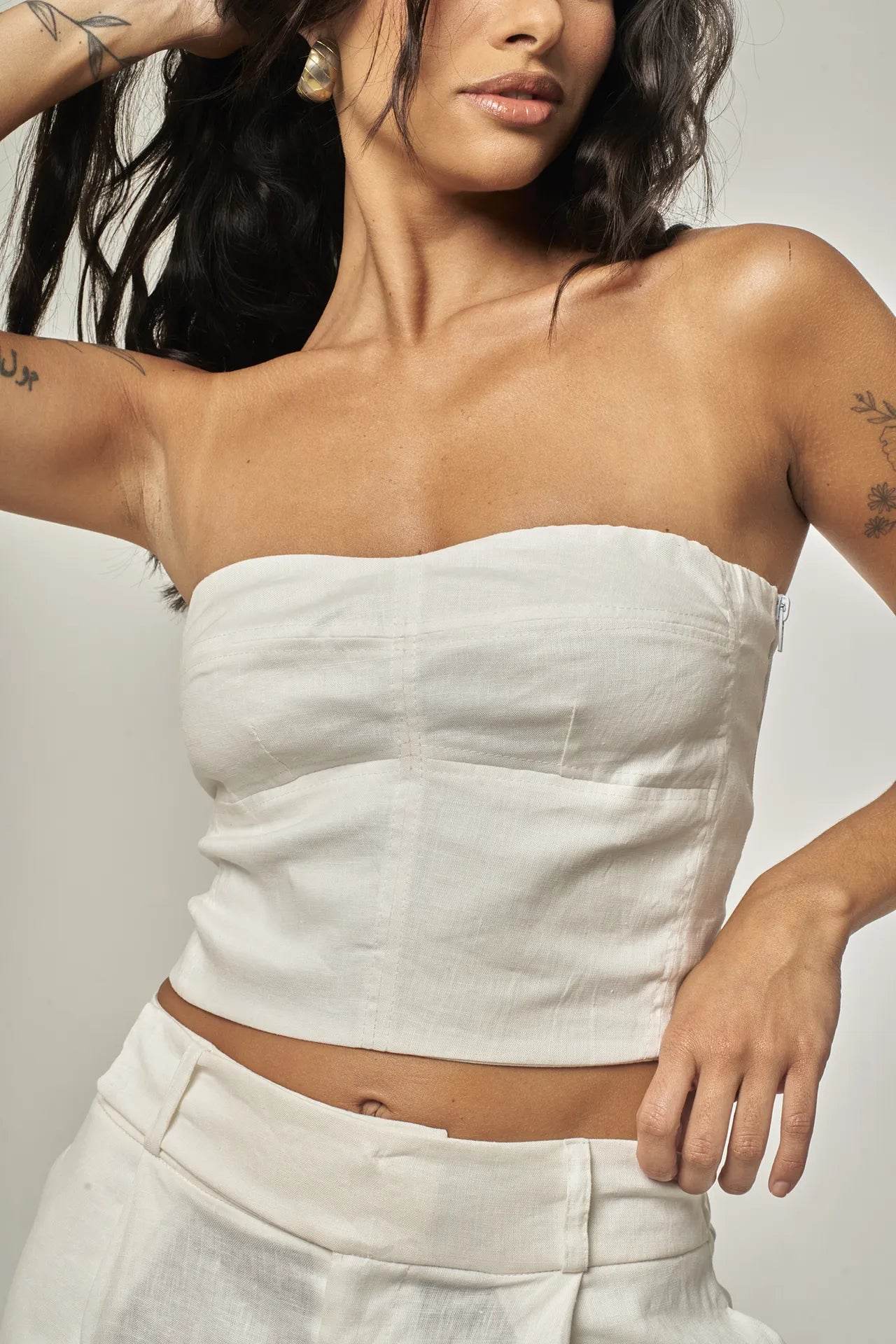 CORSELET LINHO PURO OFF WHITE - BOOBOO