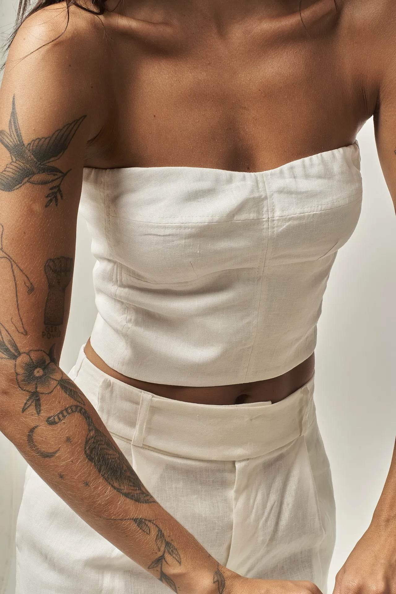 CORSELET LINHO PURO OFF WHITE - BOOBOO