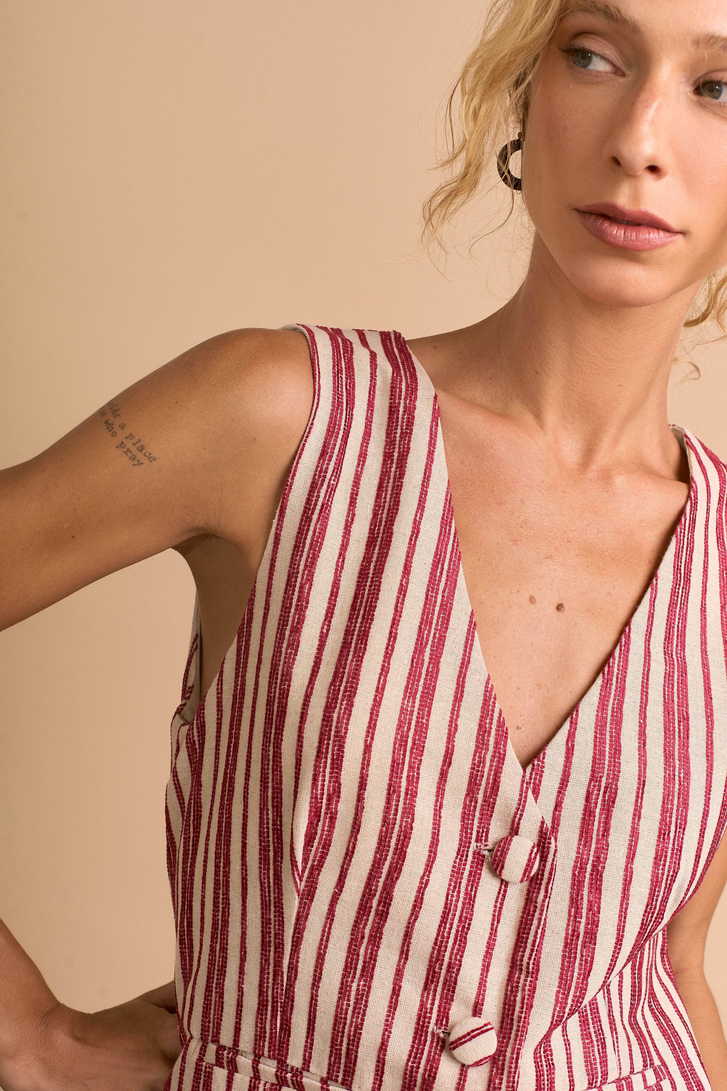 COLETE LISTRADO VINHO E AREIA - BOOBOO