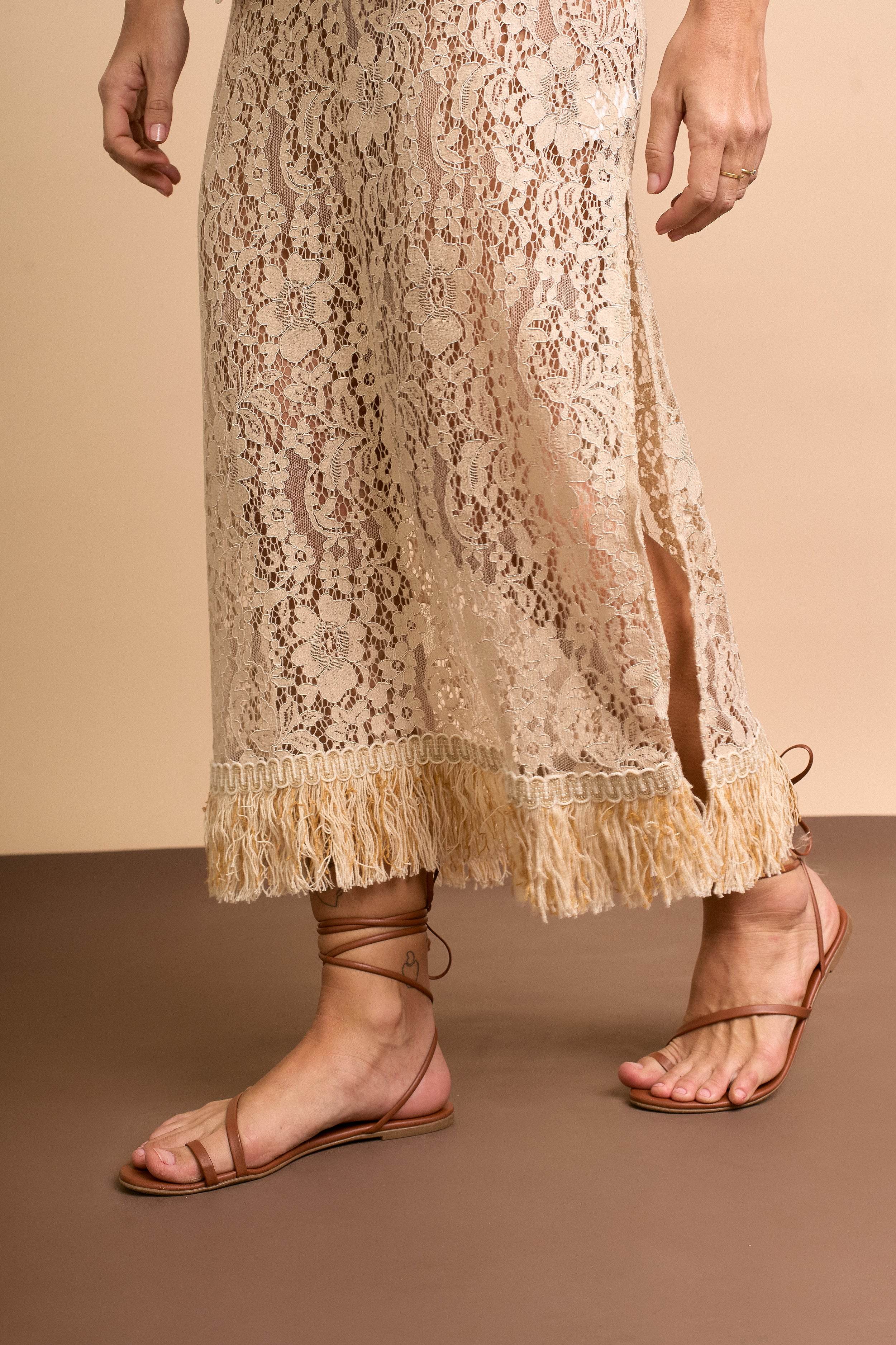 SAIA RENDA AREIA COM FRANJA - BOOBOO