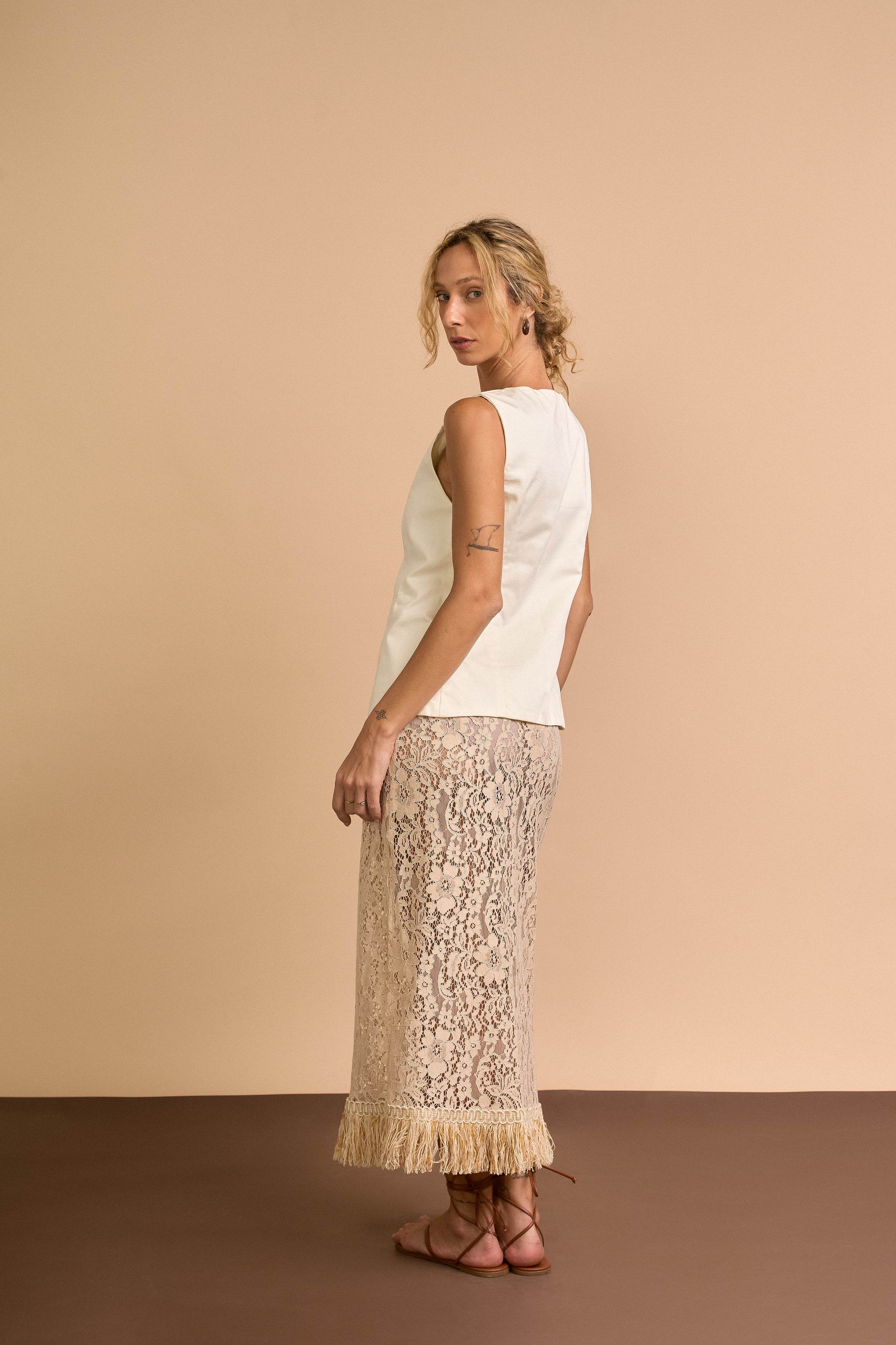 SAIA RENDA AREIA COM FRANJA - BOOBOO