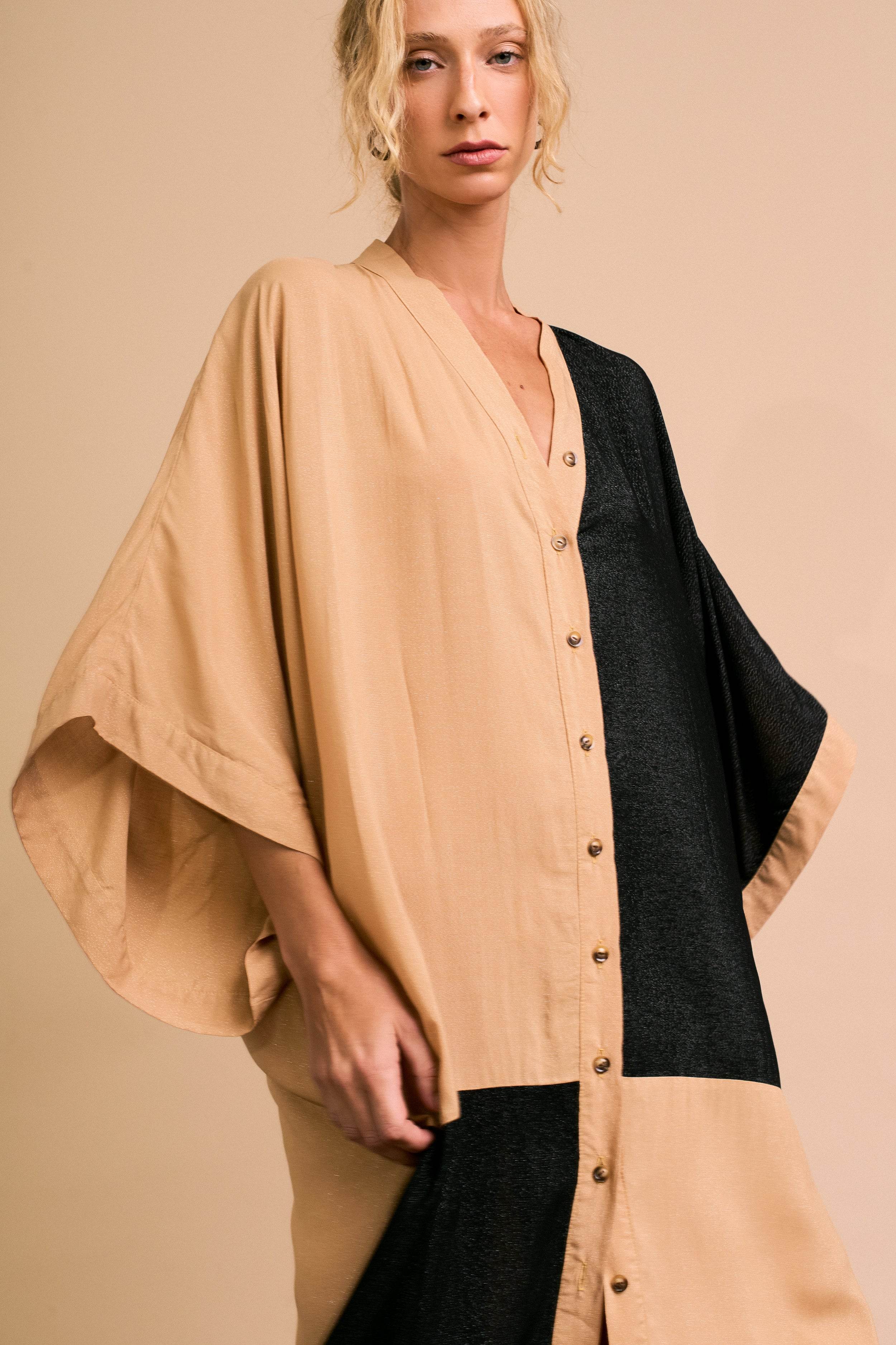 KAFTAN DUAL PRETA E AREIA - BOOBOO