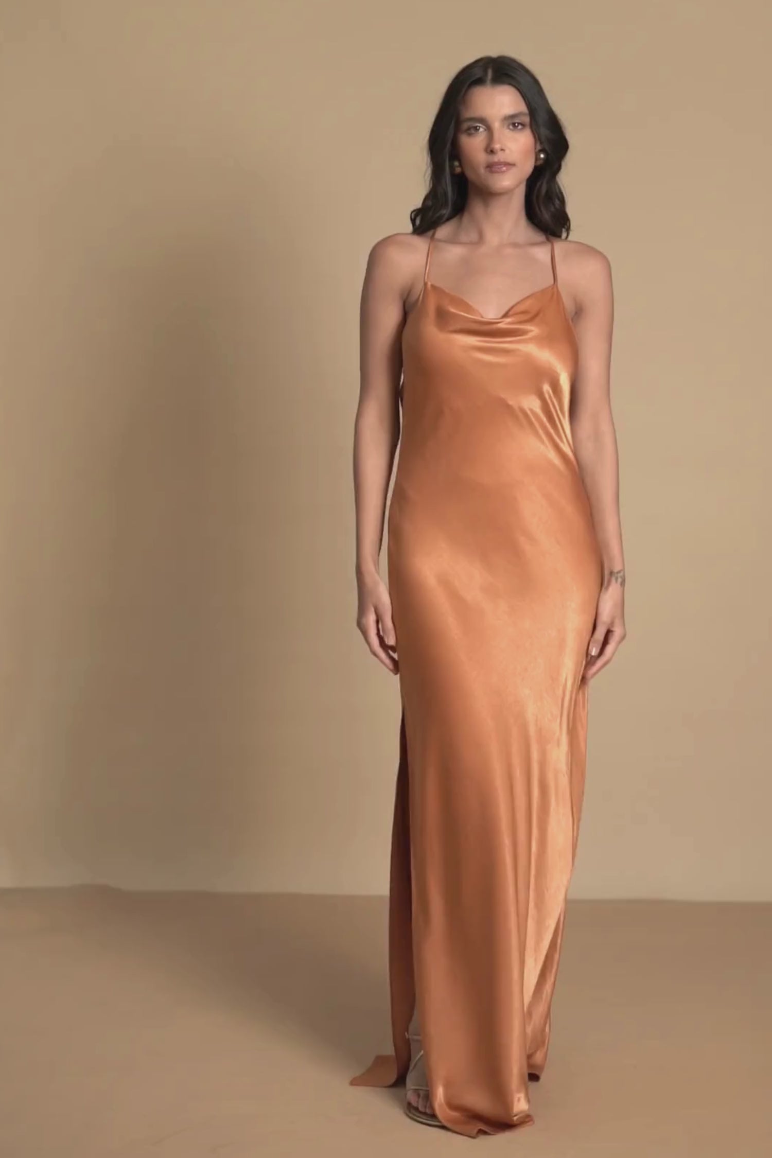 SLIP DRESS LONGO COBRE