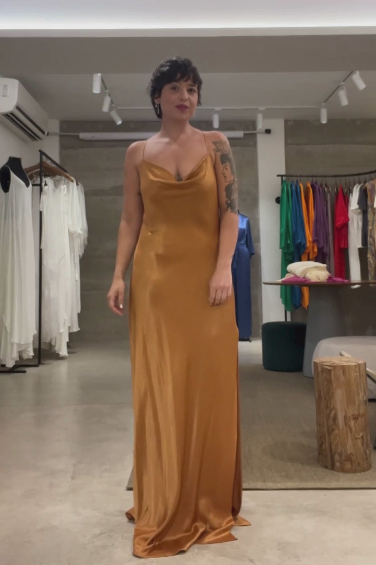 SLIP DRESS LONGO COBRE