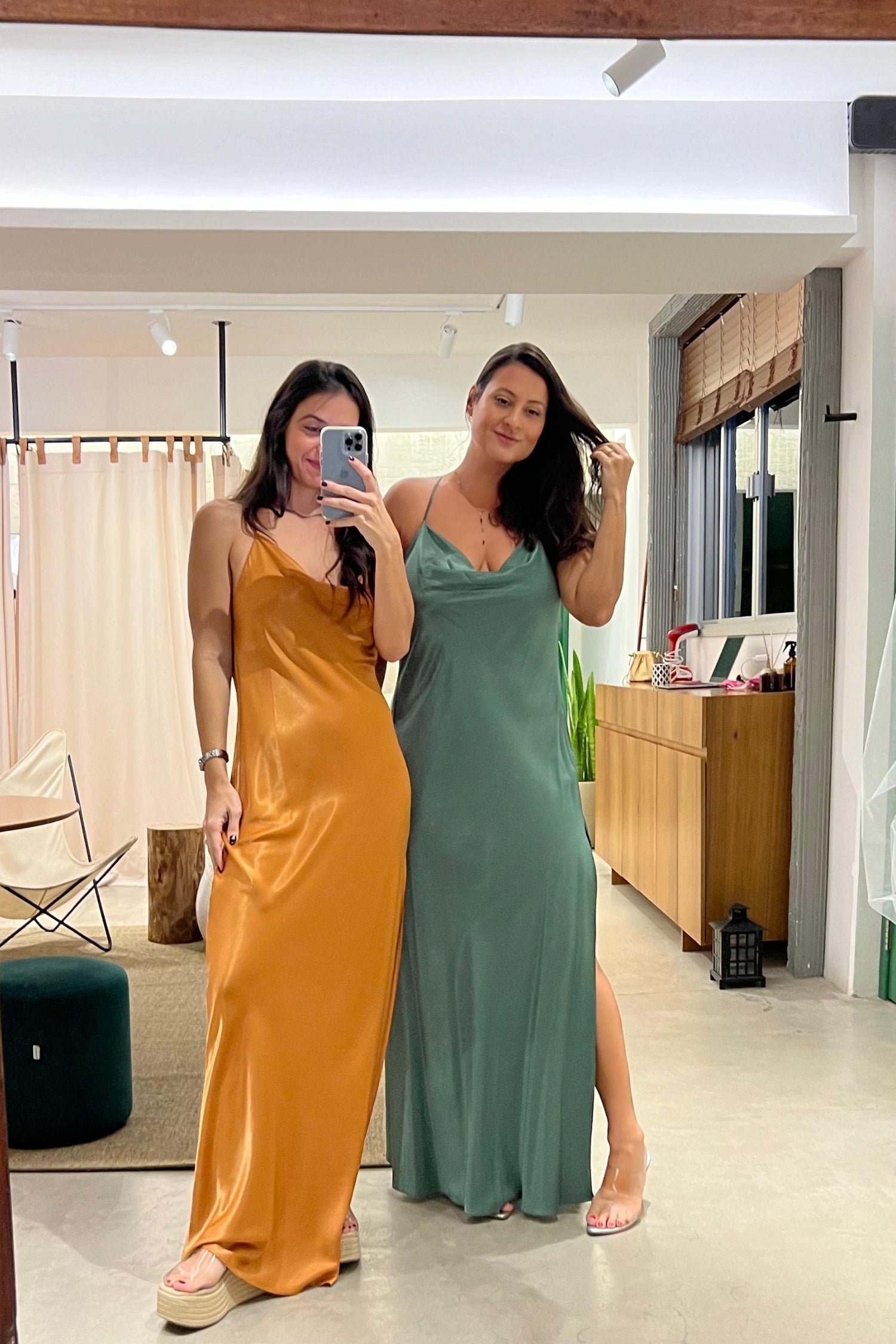 SLIP DRESS LONGO VERDE