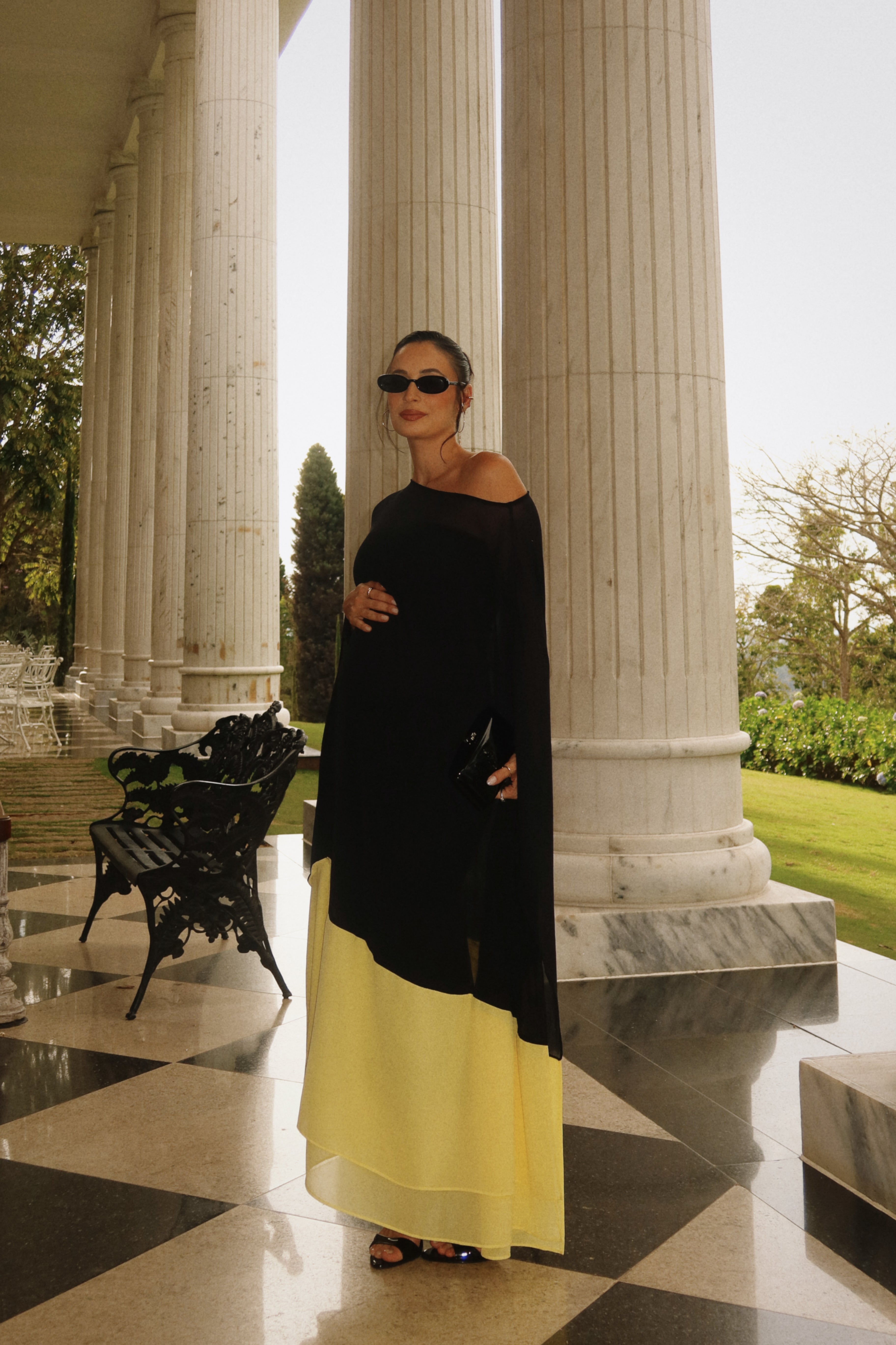 KAFTAN BICOLOR PRETO E AMARELO