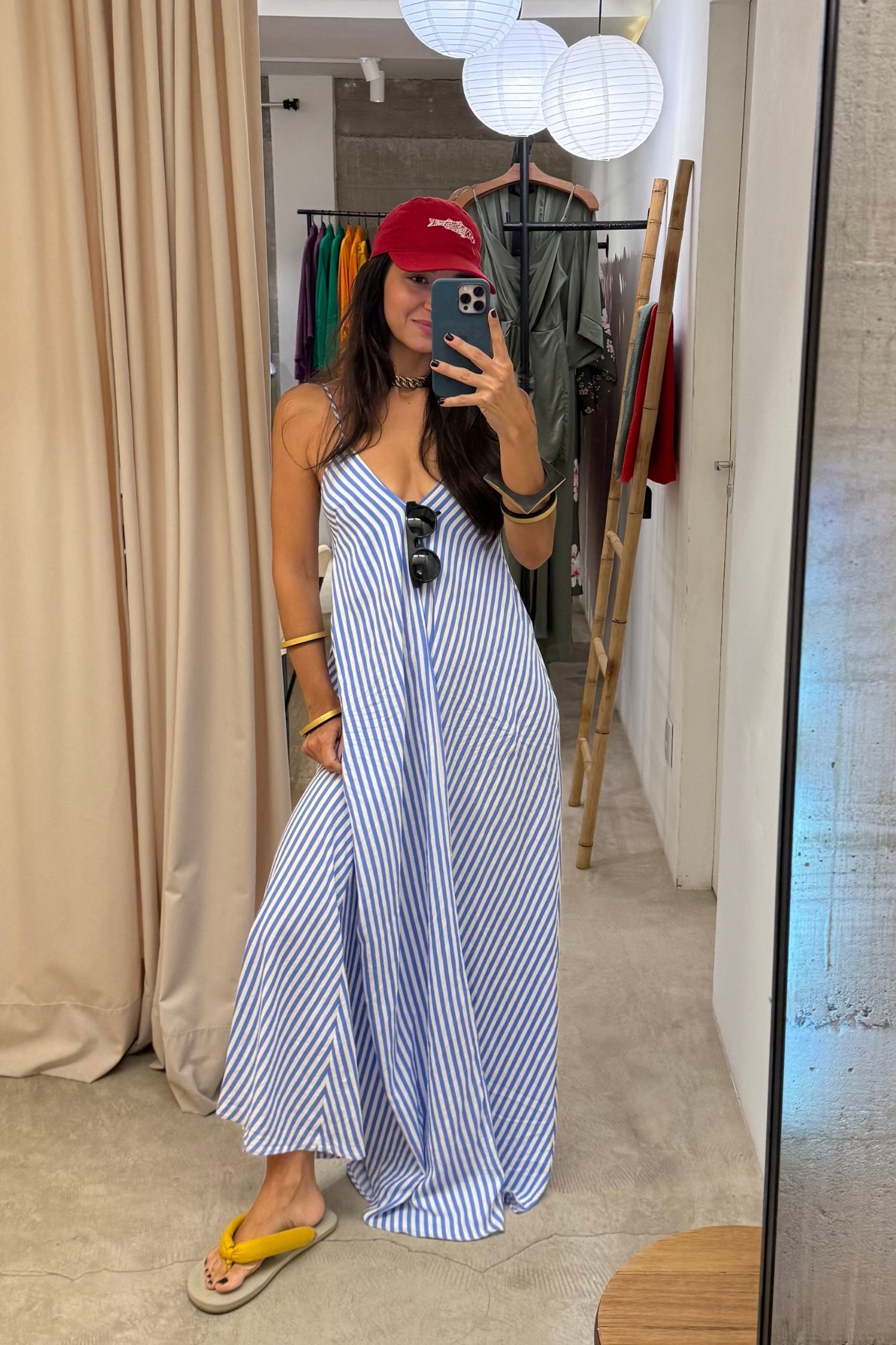 VESTIDO LONGO LISTRADO AZUL