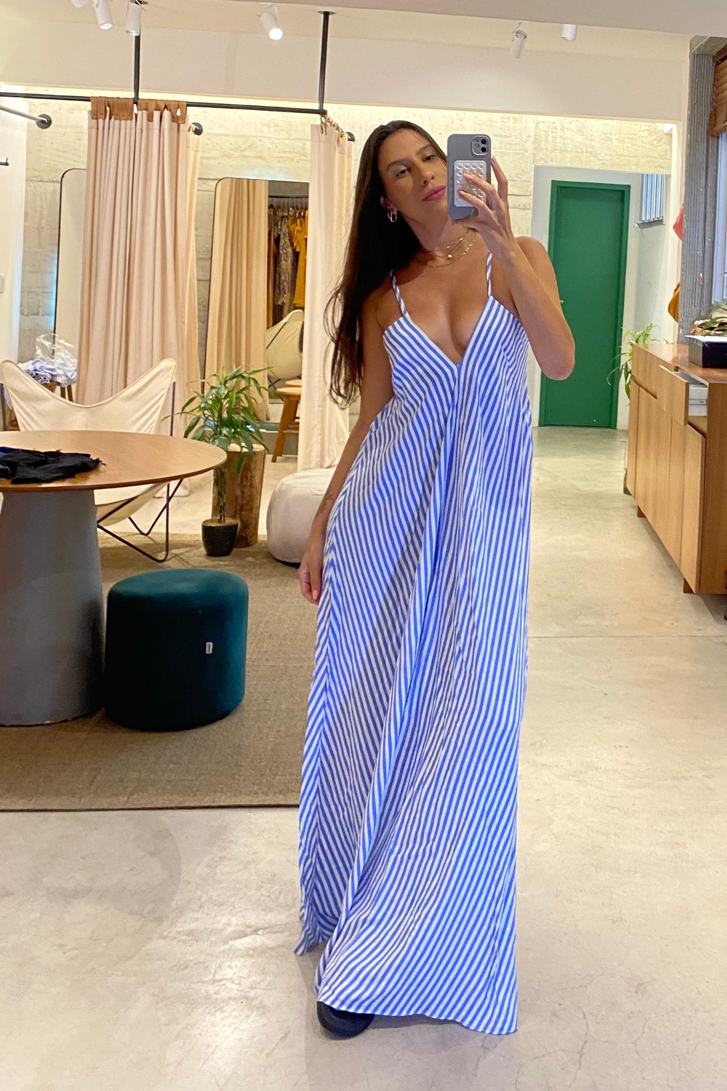 VESTIDO LONGO LISTRADO AZUL