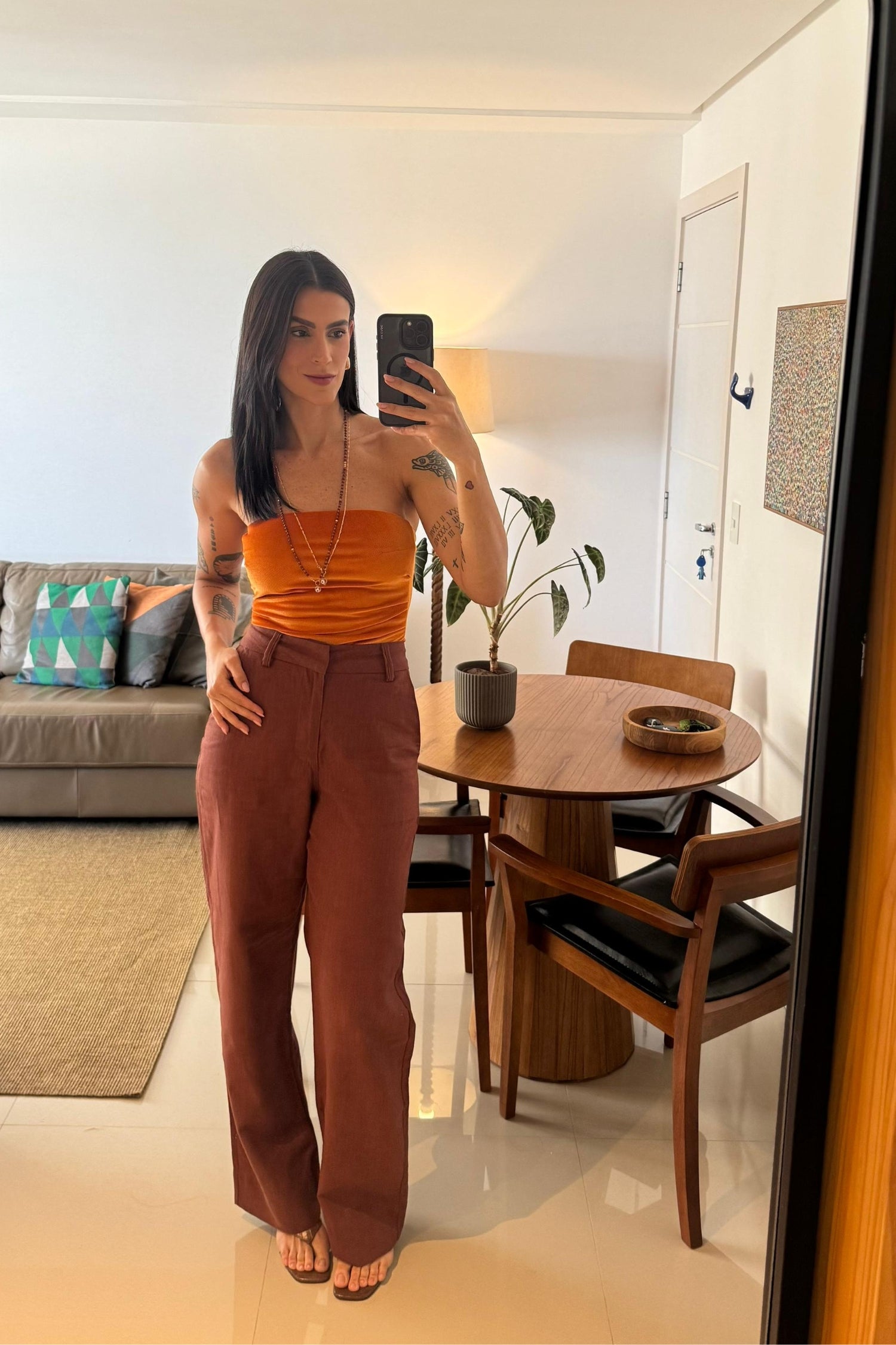 BLUSA SEM ALÇA VELUDO LARANJA