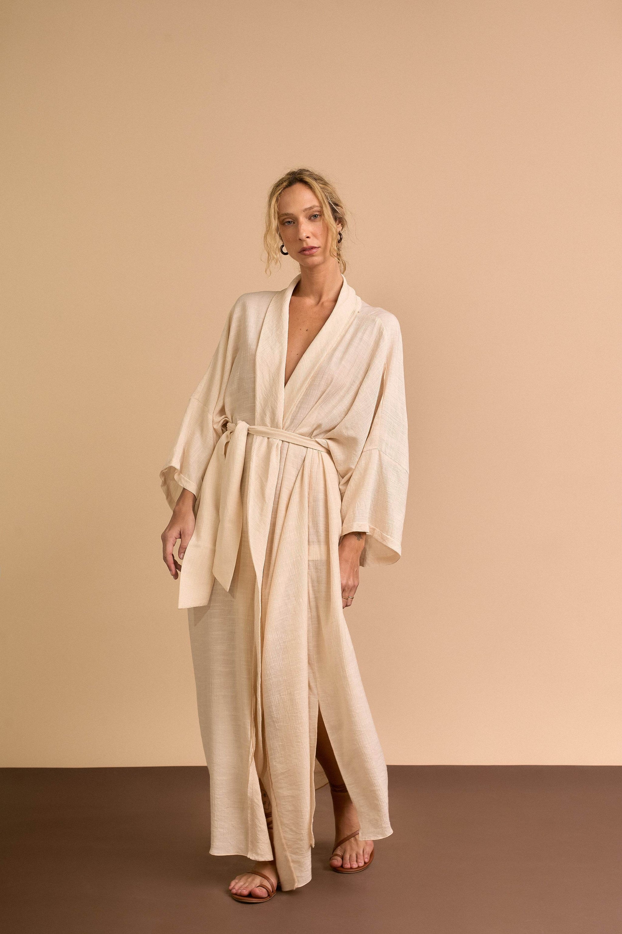 KIMONO LONGO ESSENCIAL AREIA - BOOBOO