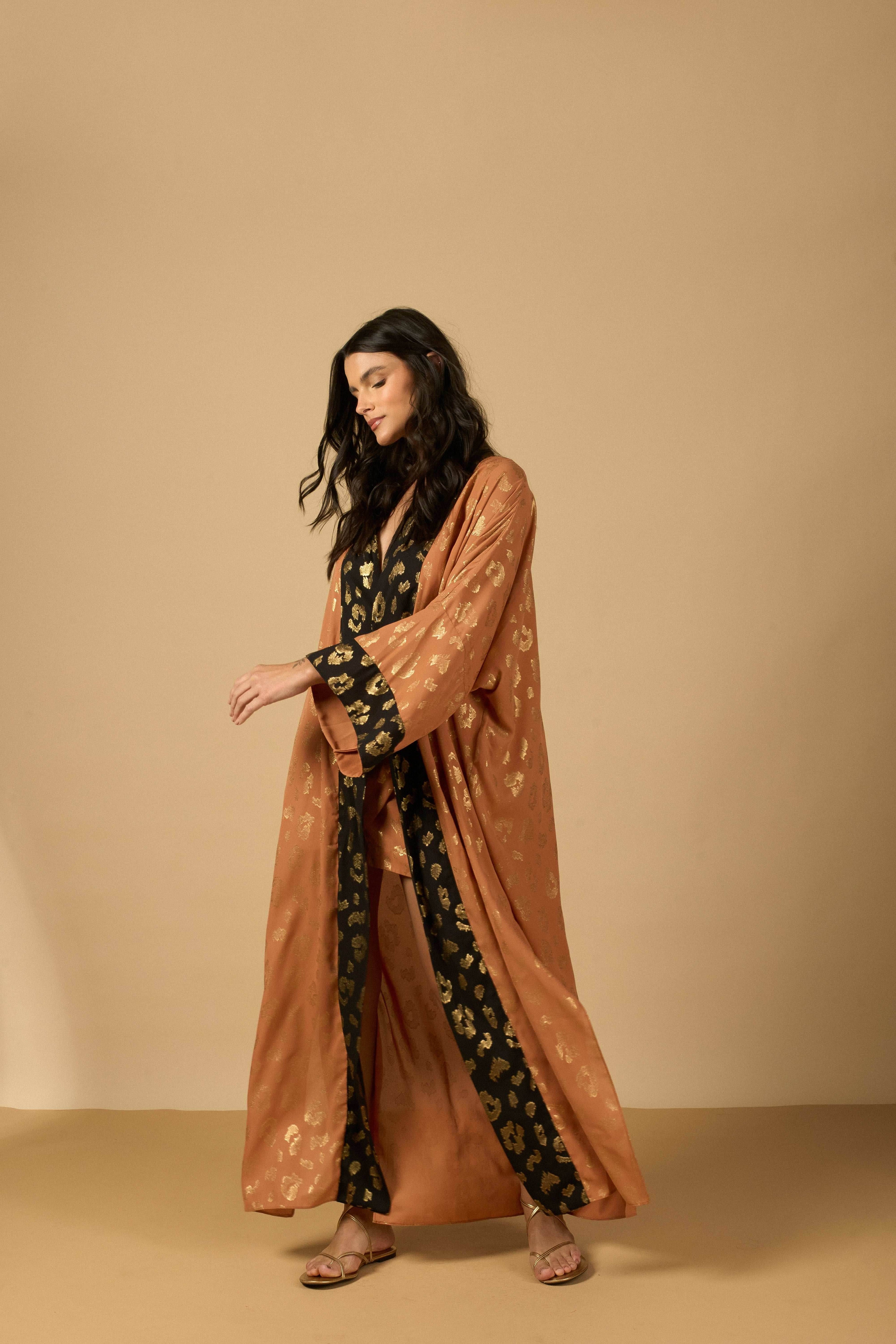 KIMONO ANIMAL PRINT BICOLOR LONGO - BOOBOO