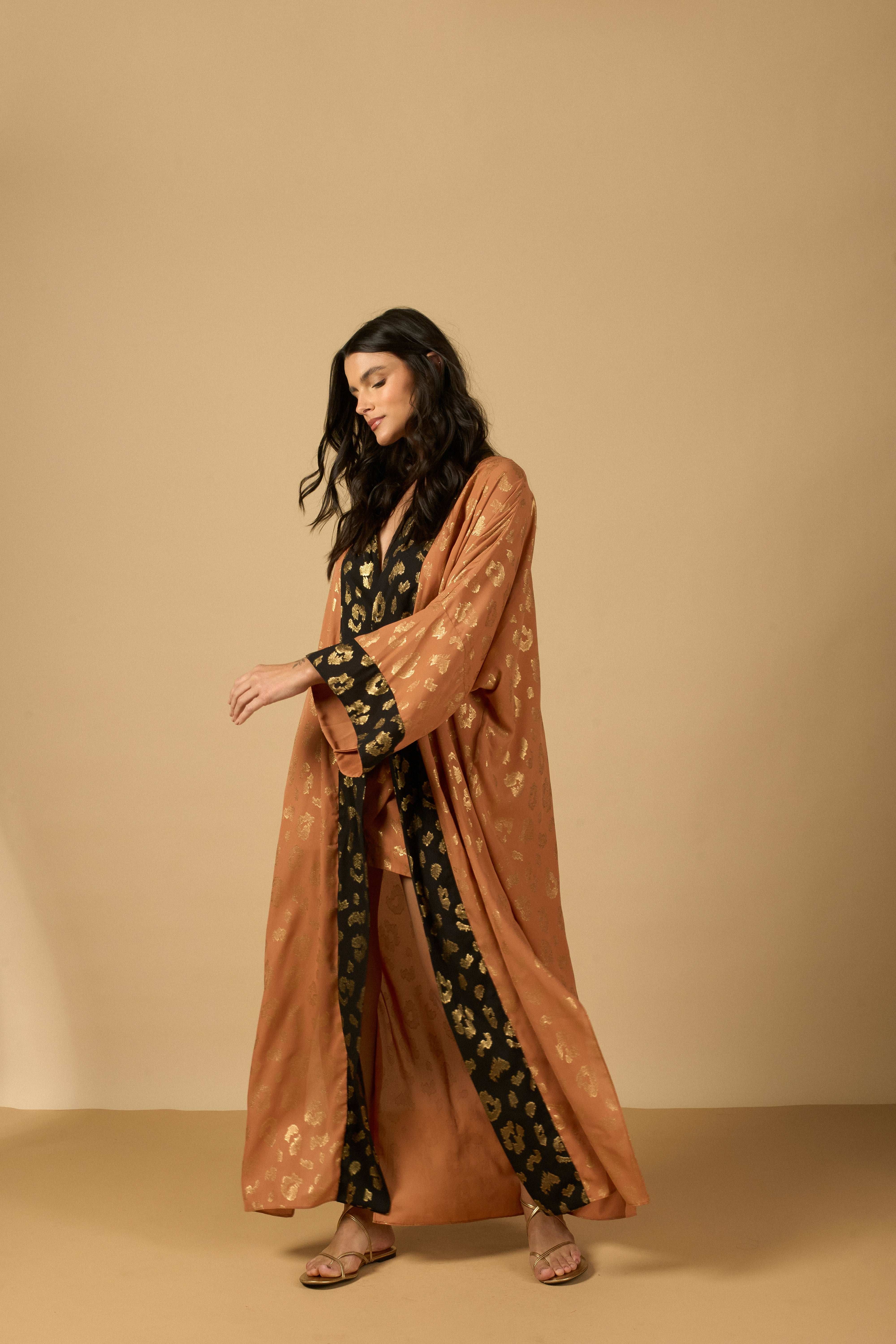 KIMONO ANIMAL PRINT BICOLOR LONGO
