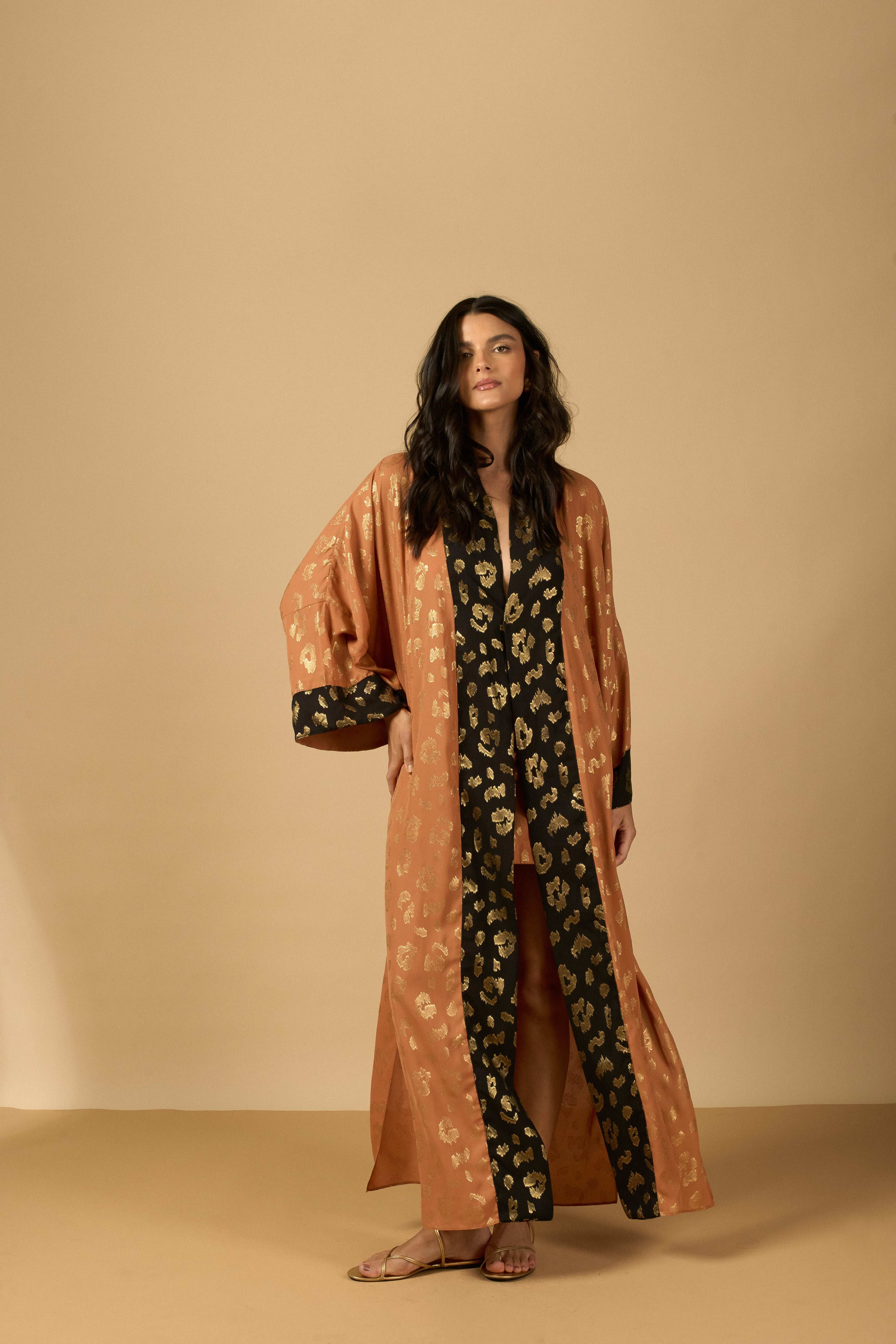 KIMONO ANIMAL PRINT BICOLOR LONGO