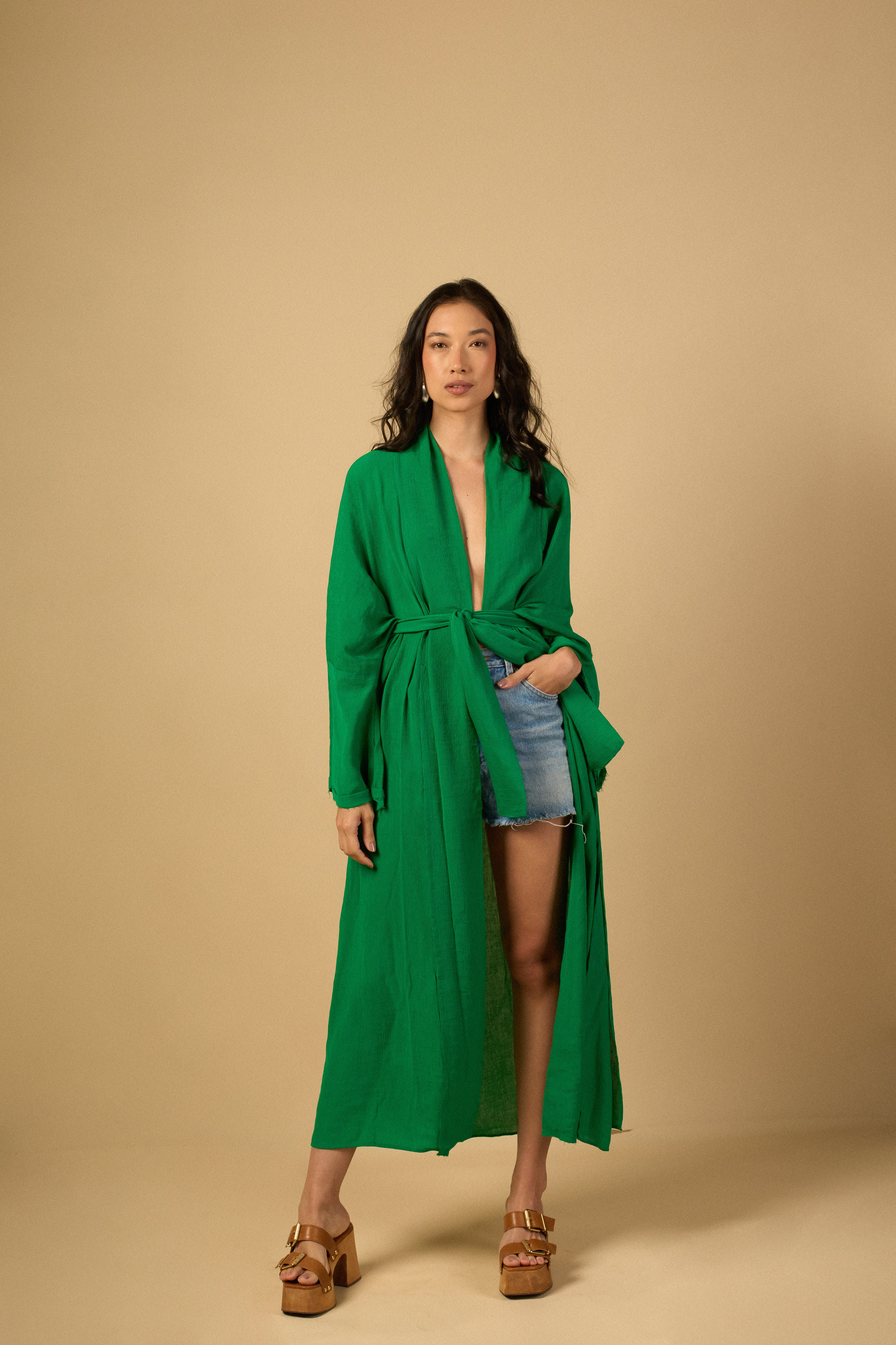 KIMONO YOKO LONGO VERDE BANDEIRA