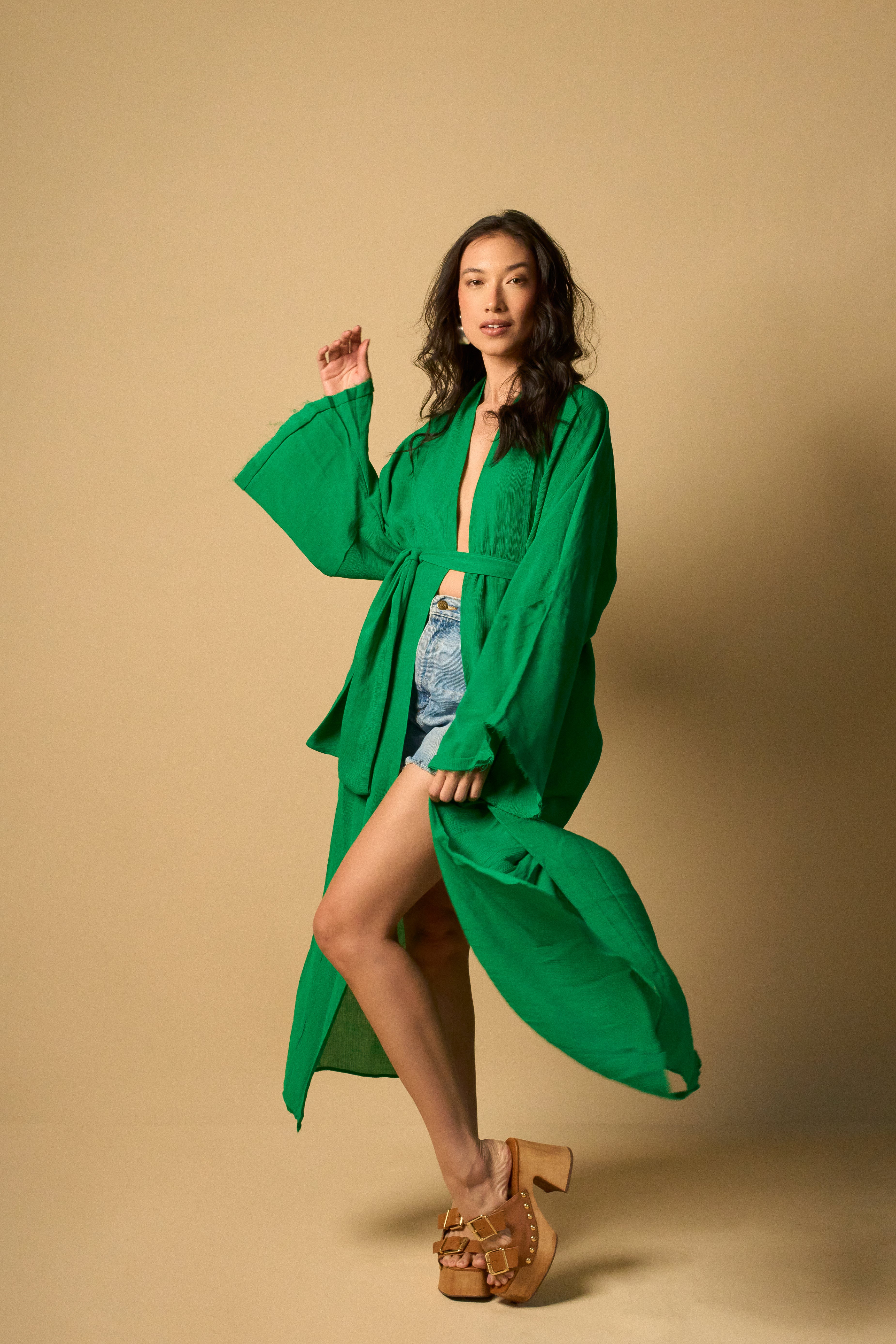 KIMONO YOKO LONGO VERDE BANDEIRA