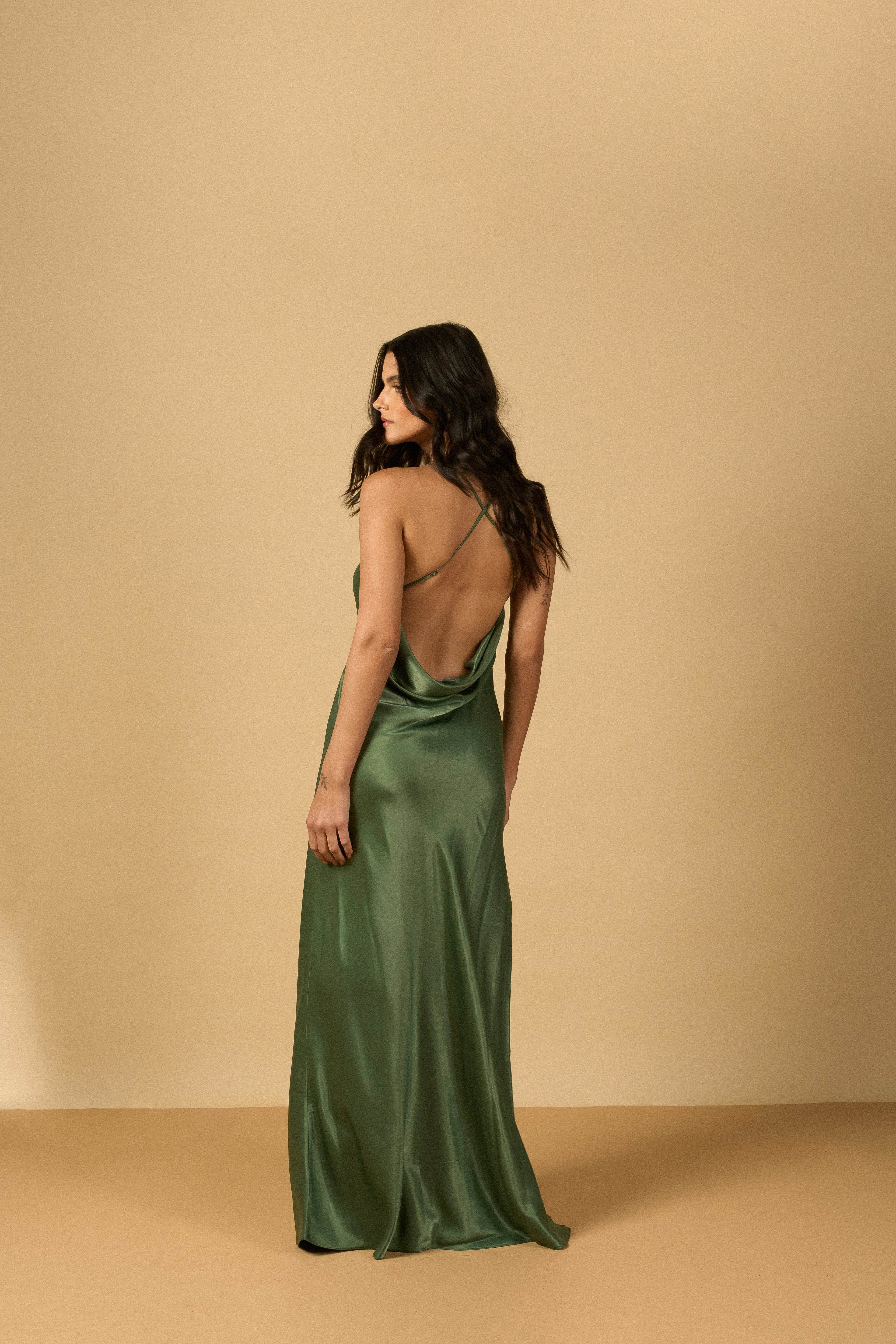 SLIP DRESS LONGO VERDE - BOOBOO