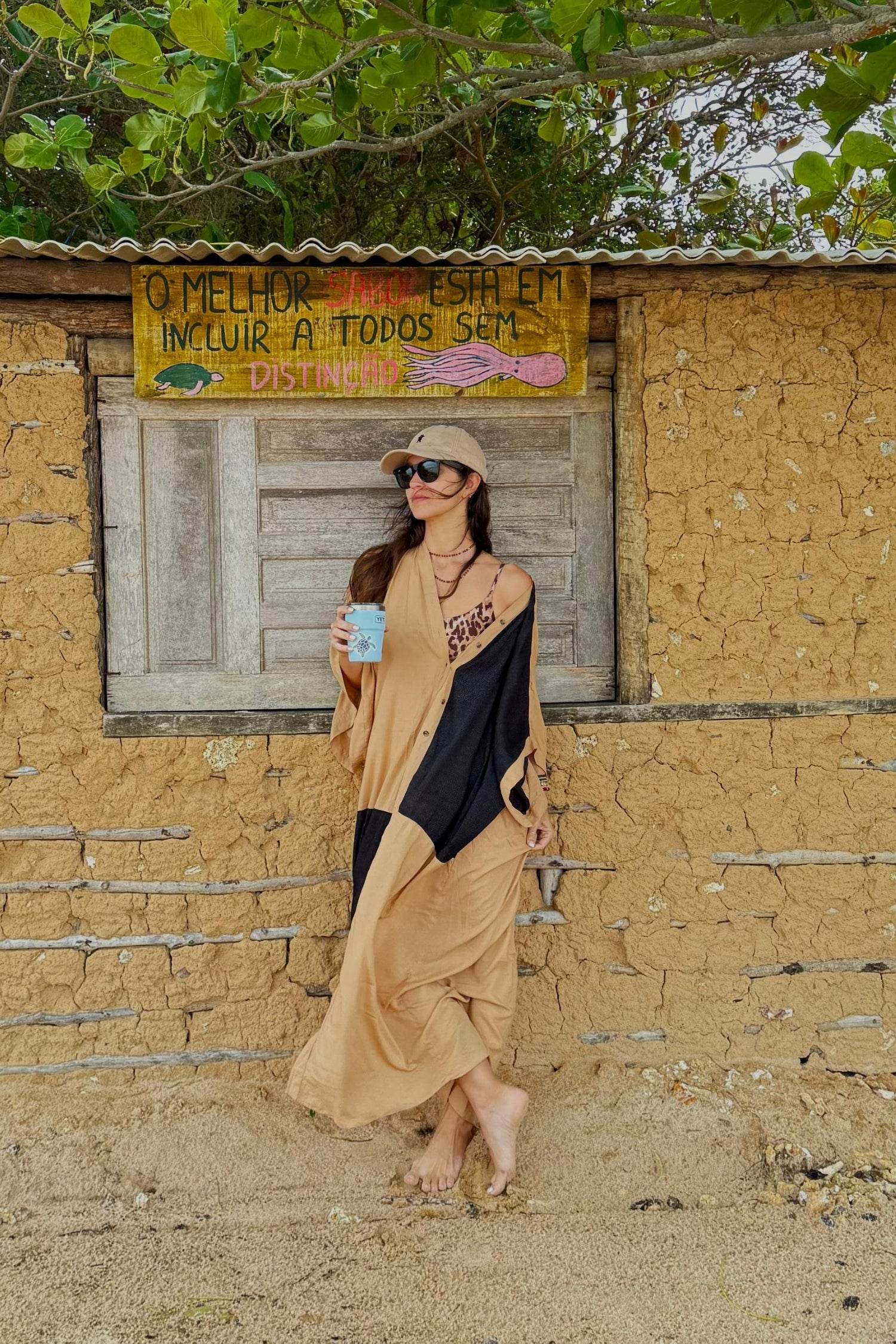 KAFTAN DUAL PRETA E AREIA - BOOBOO