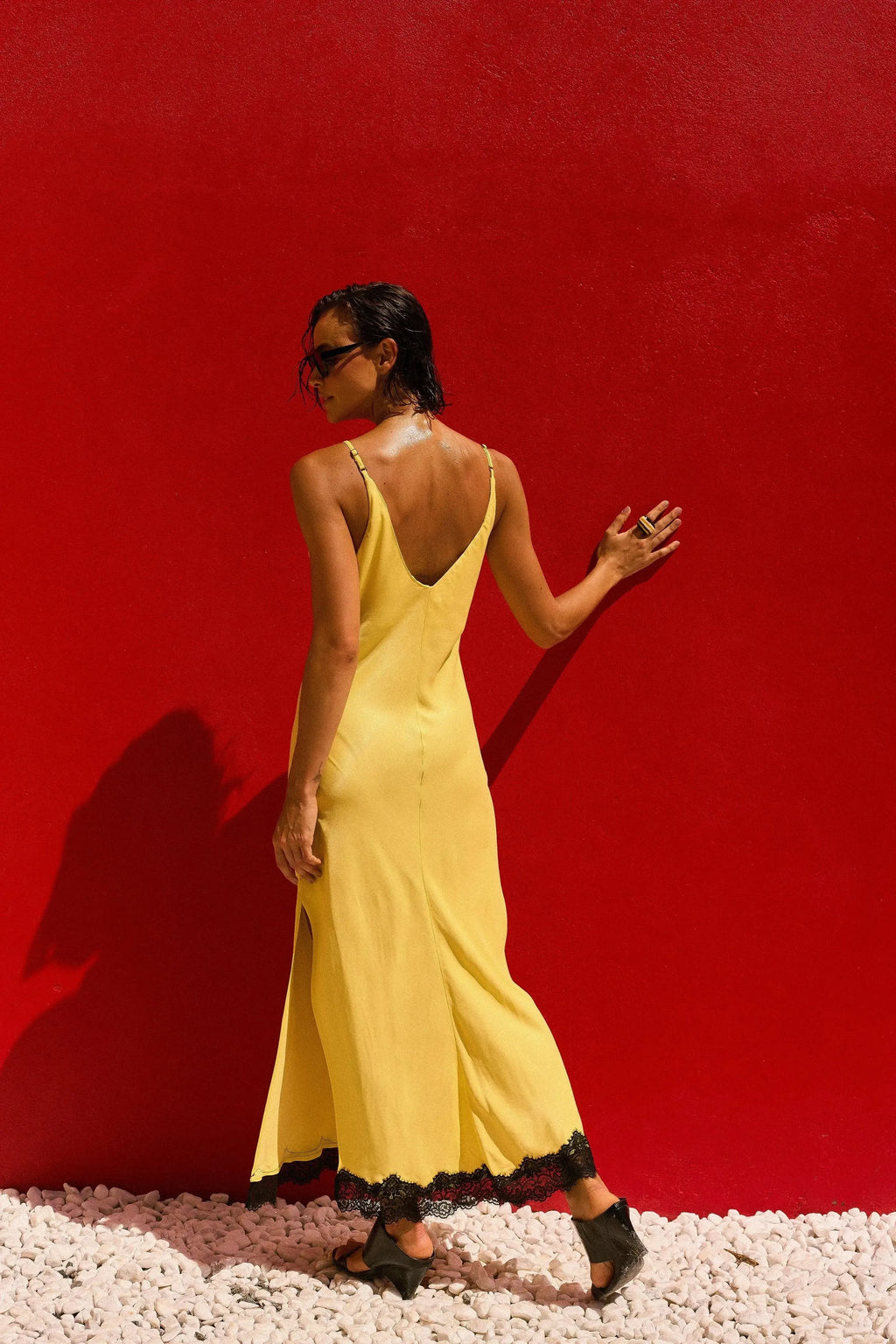 SLIP DRESS AMARELO COM RENDA-BOOBOO