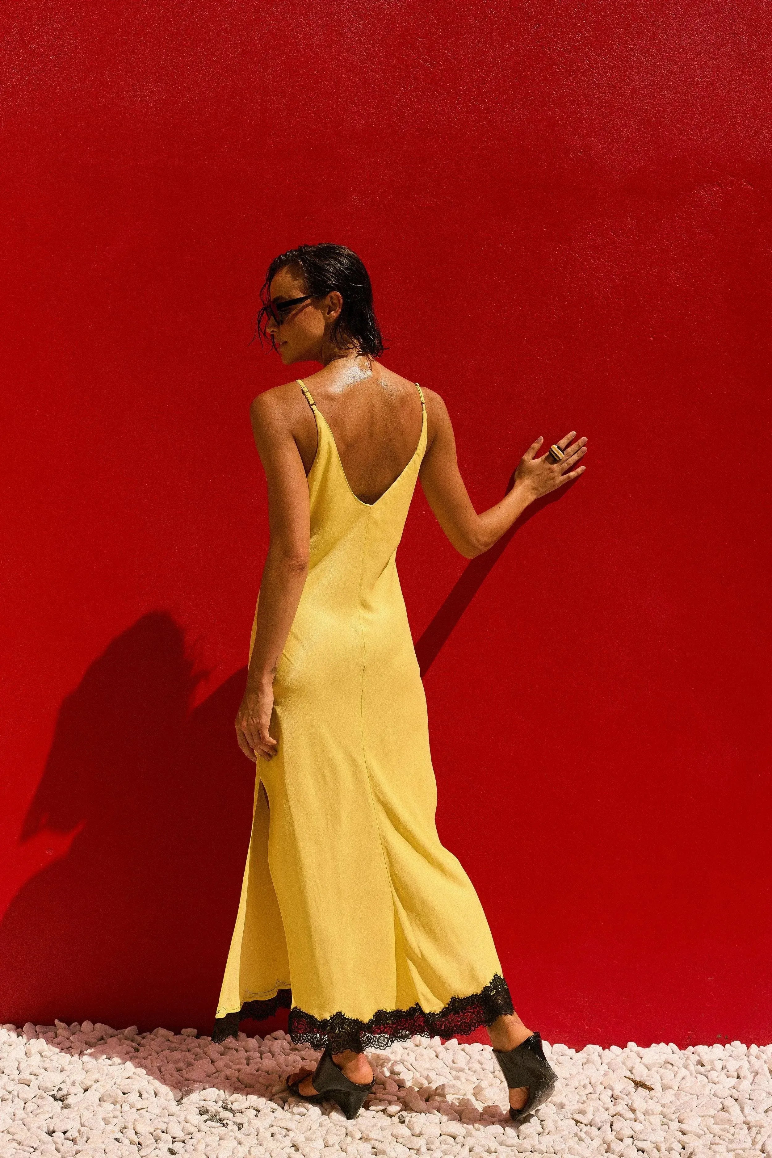 SLIP DRESS AMARELO COM RENDA-BOOBOO