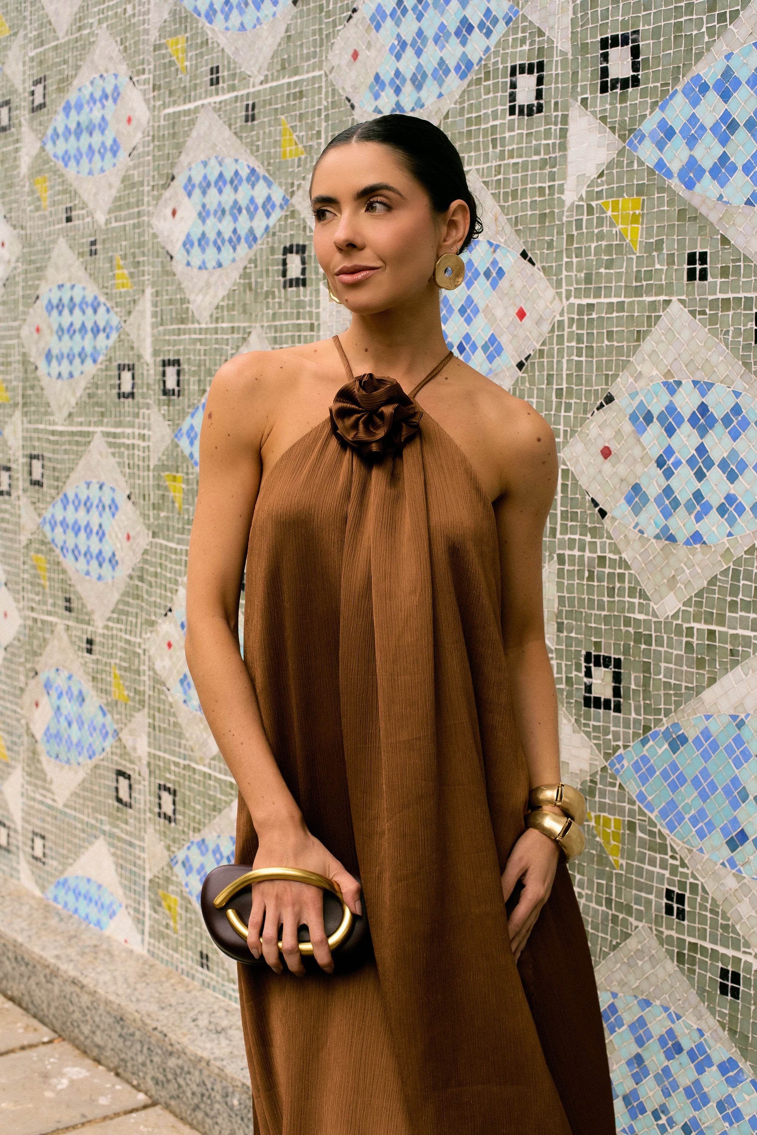 VESTIDO FESTA MARROM - BOOBOO