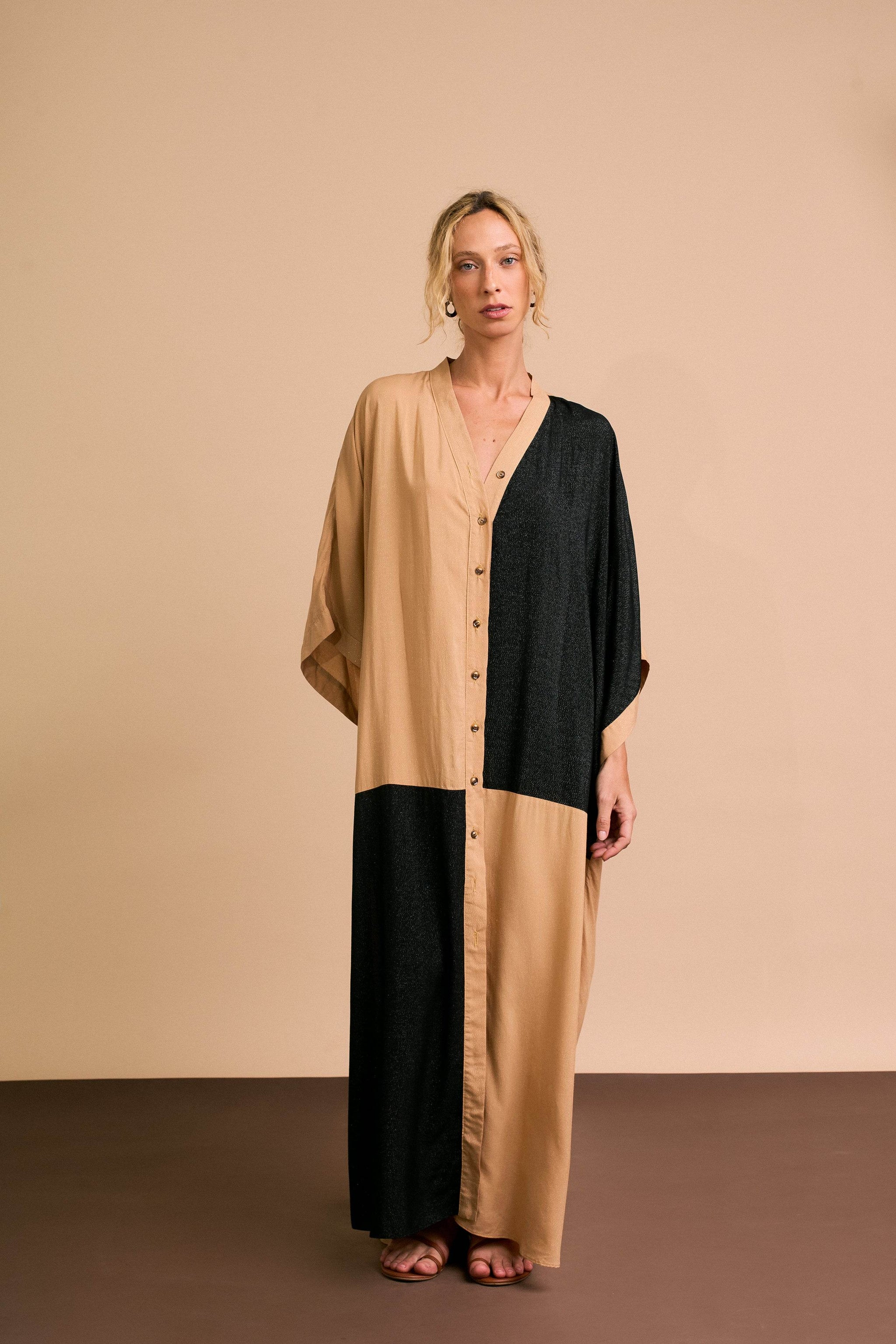 KAFTAN DUAL PRETA E AREIA - BOOBOO