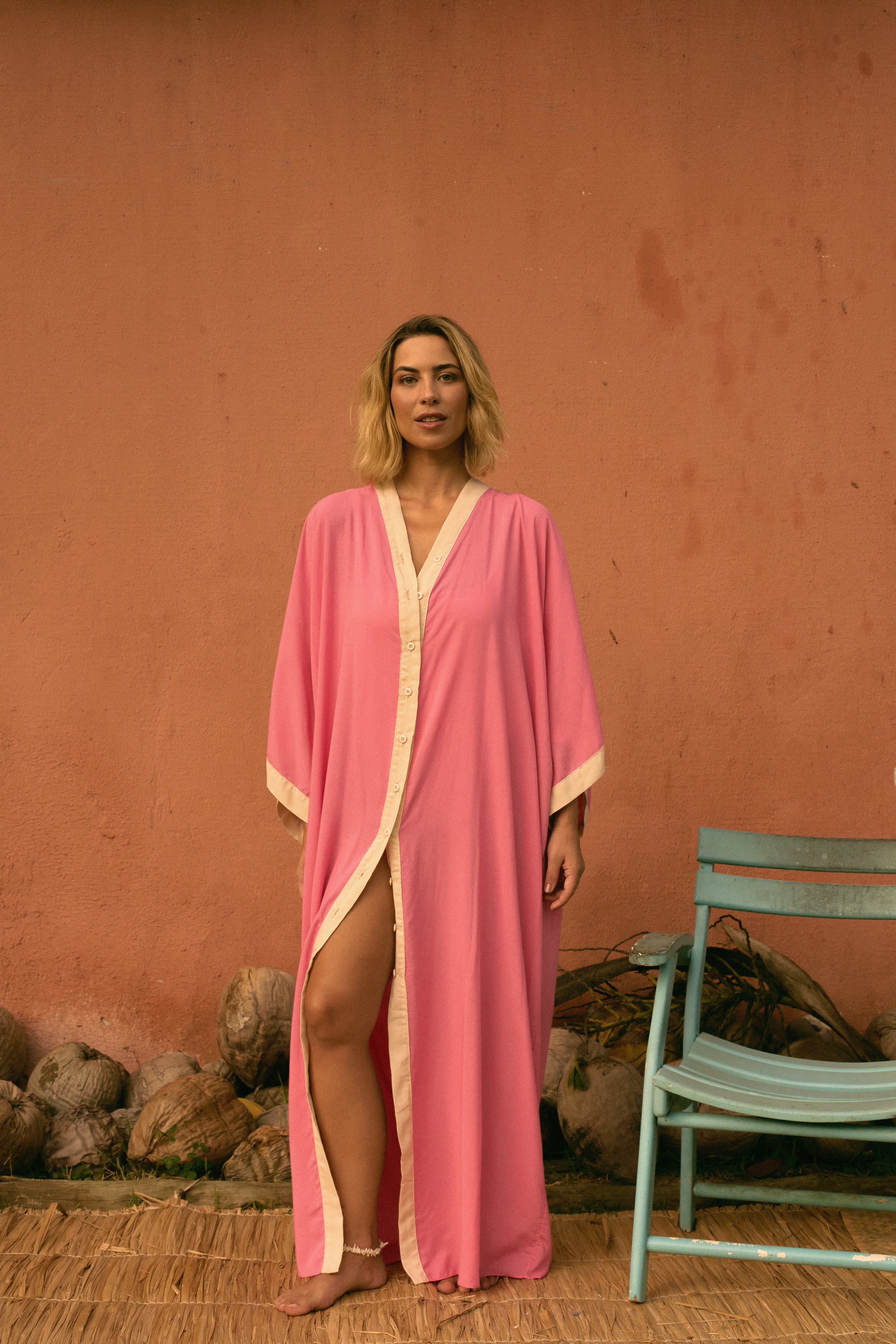 KAFTAN LONGA BICOLOR ROSA