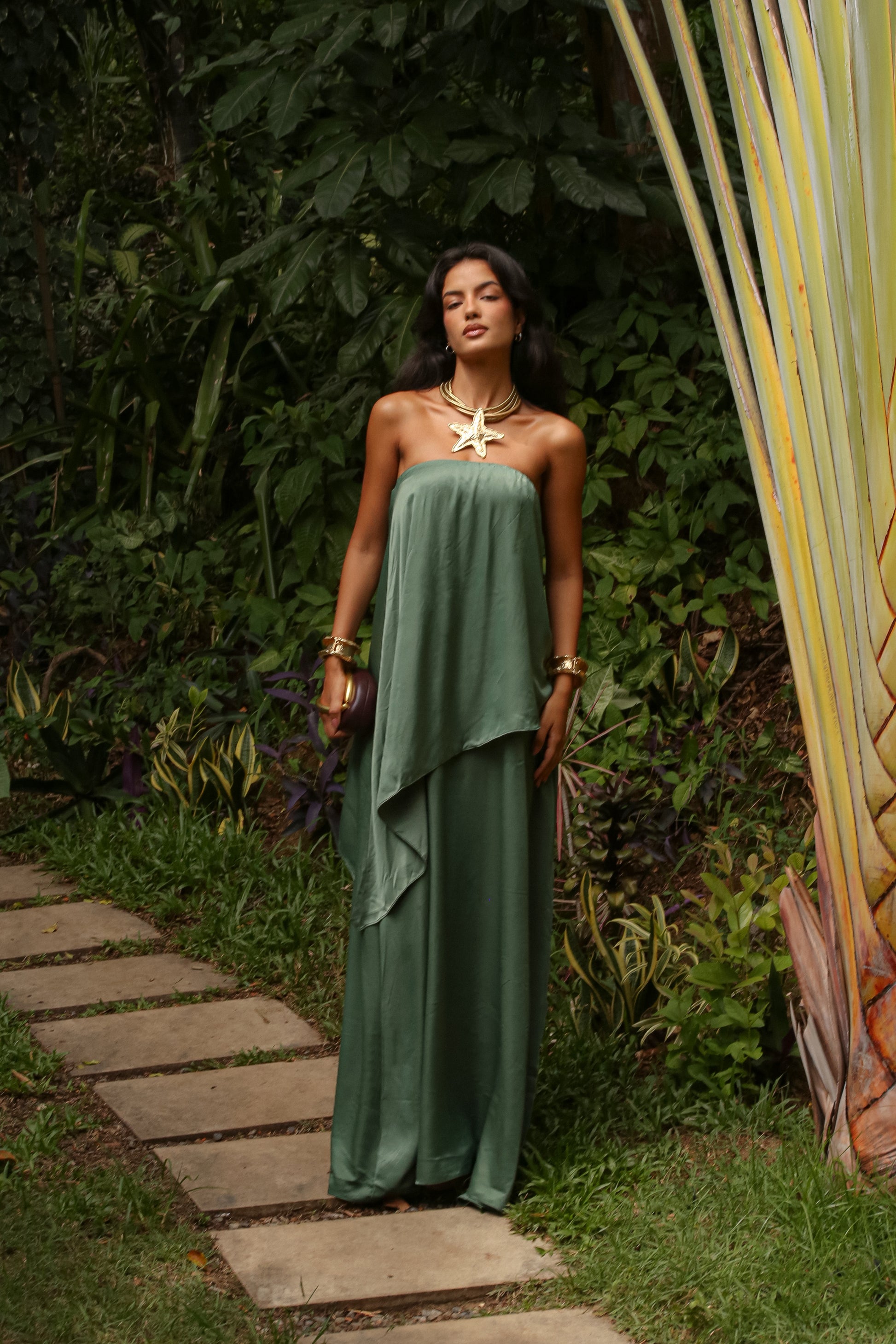 VESTIDO LONGO CAMADA VERDE