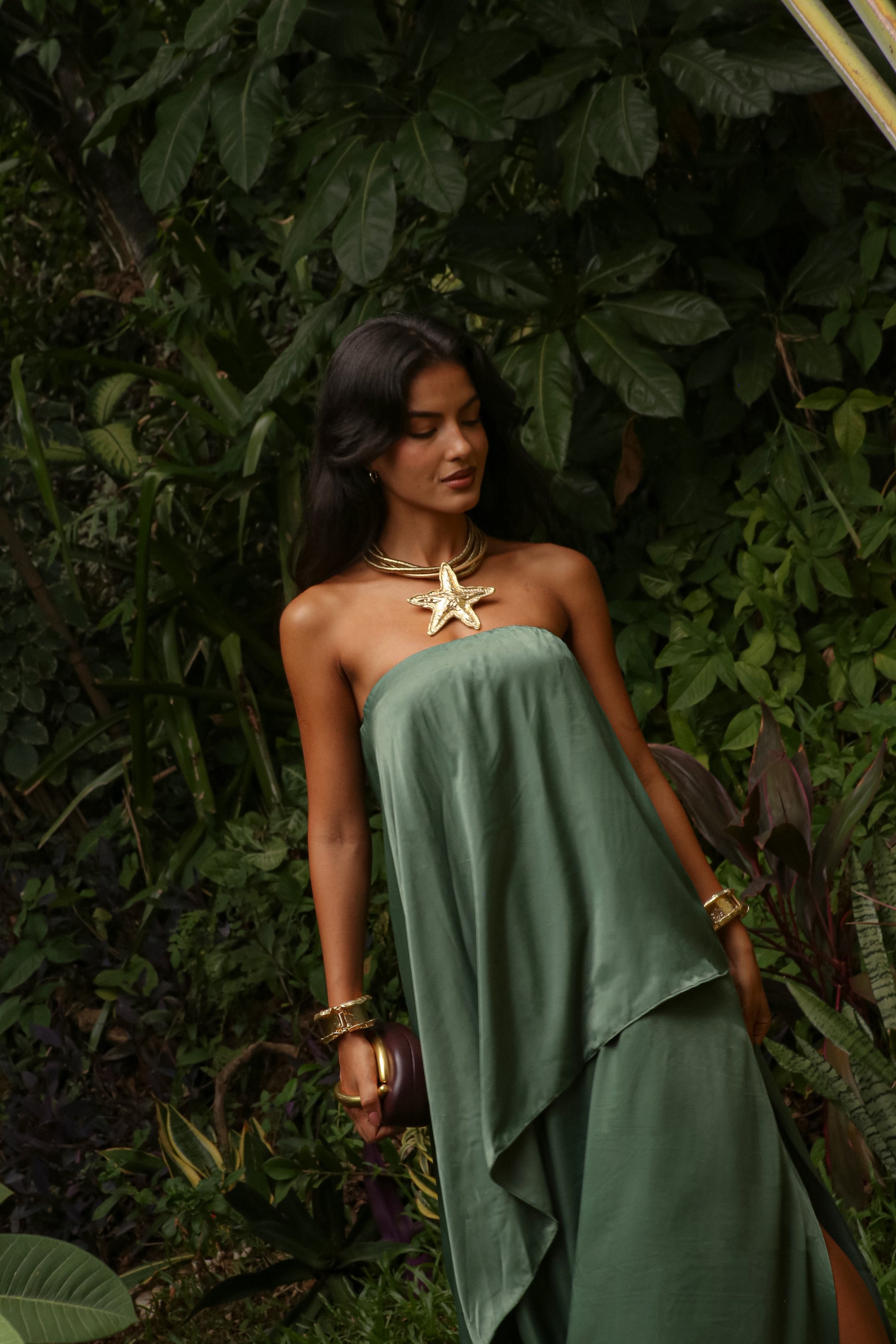 VESTIDO LONGO CAMADA VERDE