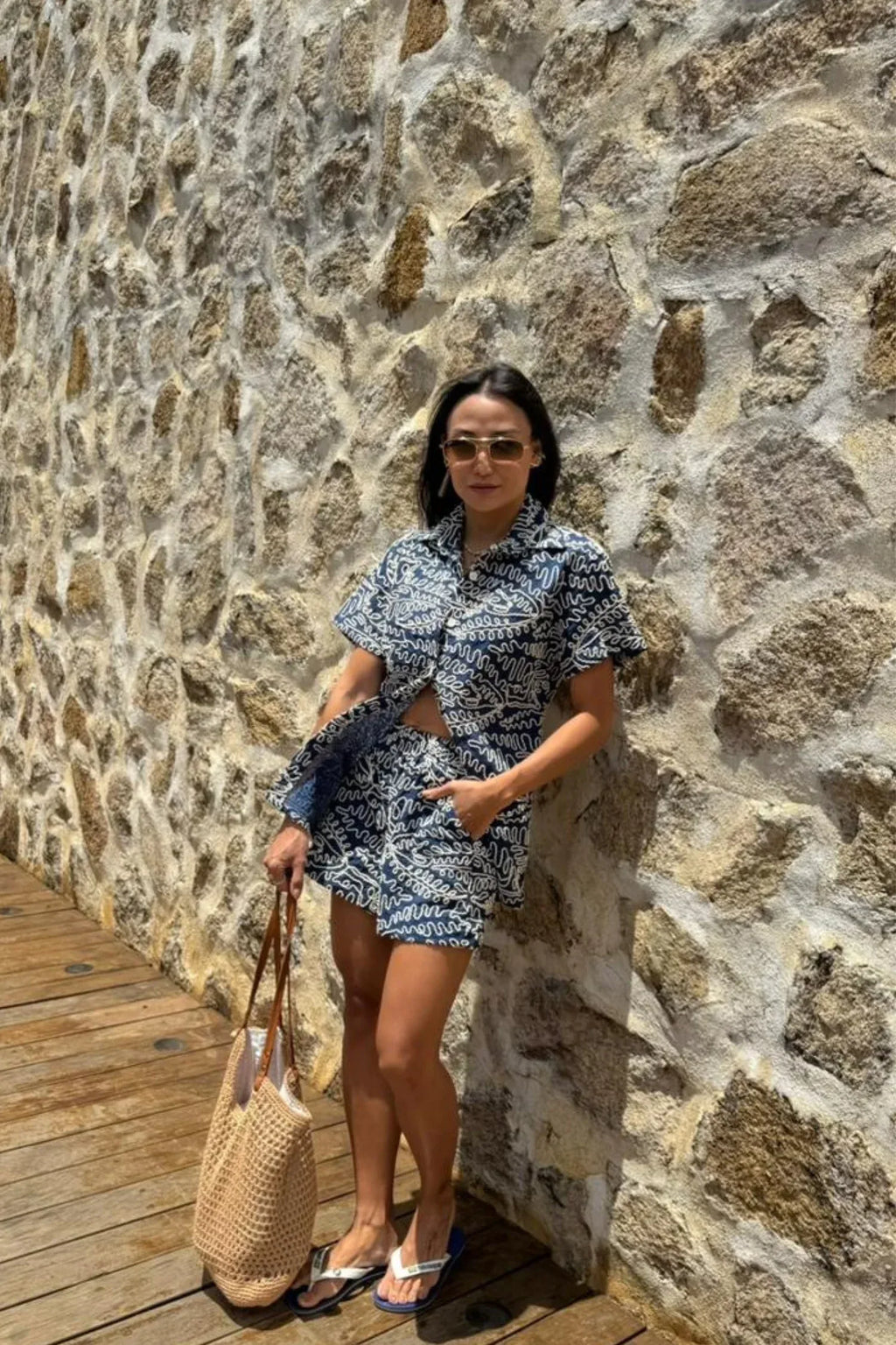 SHORT BORDADO AZUL MARINHO - BOOBOO