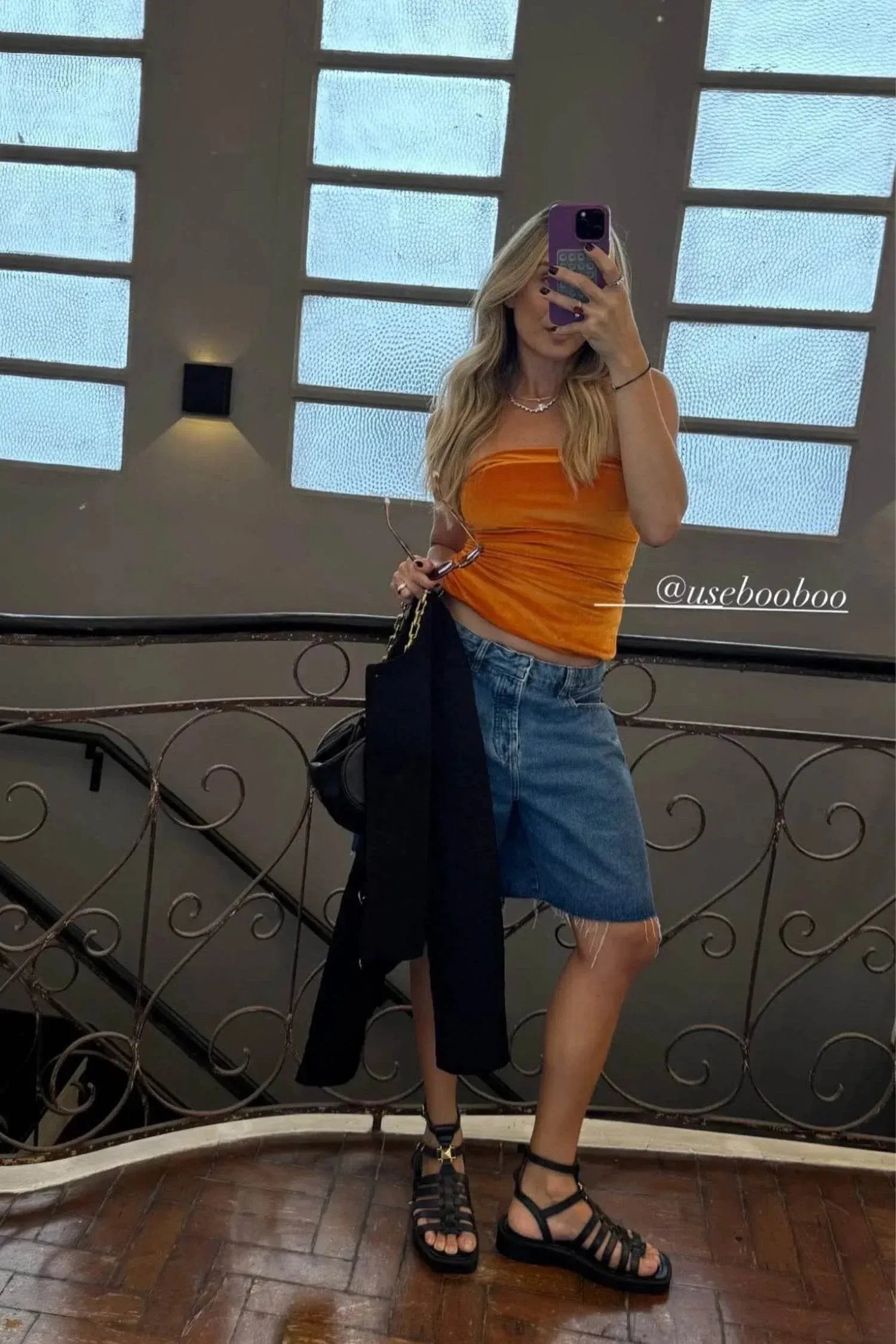 BLUSA SEM ALÇA VELUDO LARANJA-BOOBOO