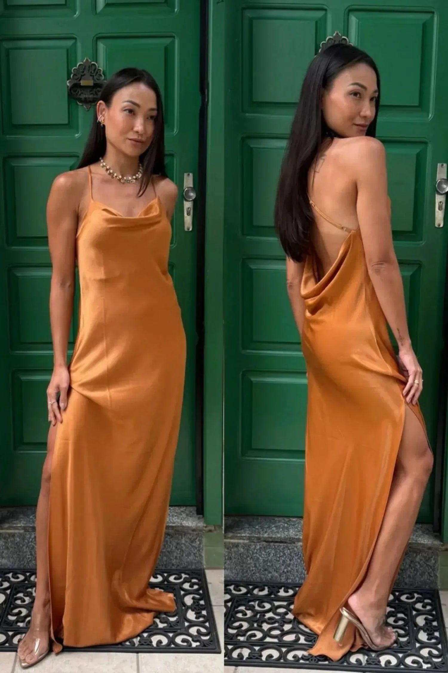 SLIP DRESS LONGO COBRE-BOOBOO