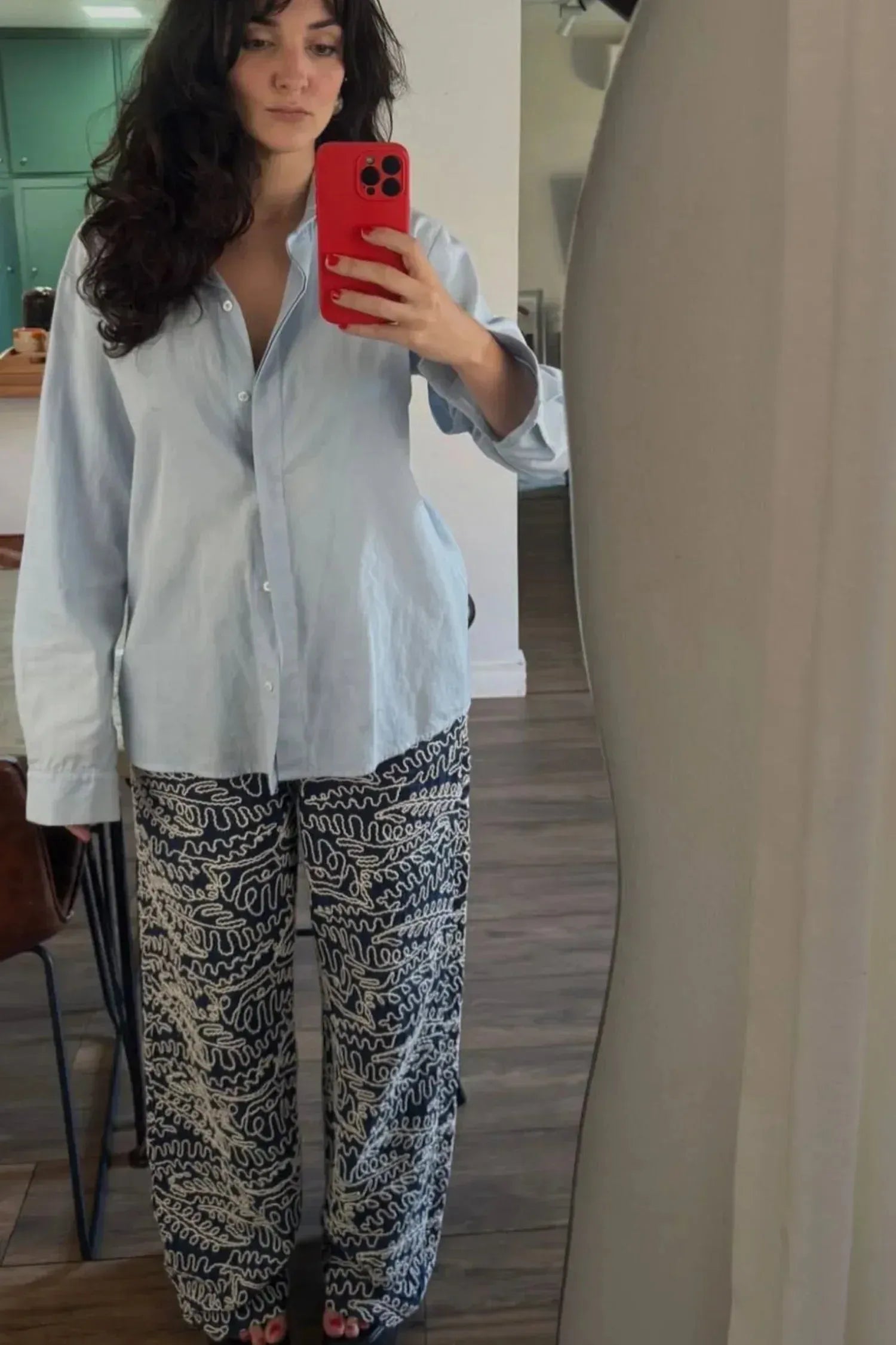CALÇA BORDADA AZUL MARINHO-BOOBOO