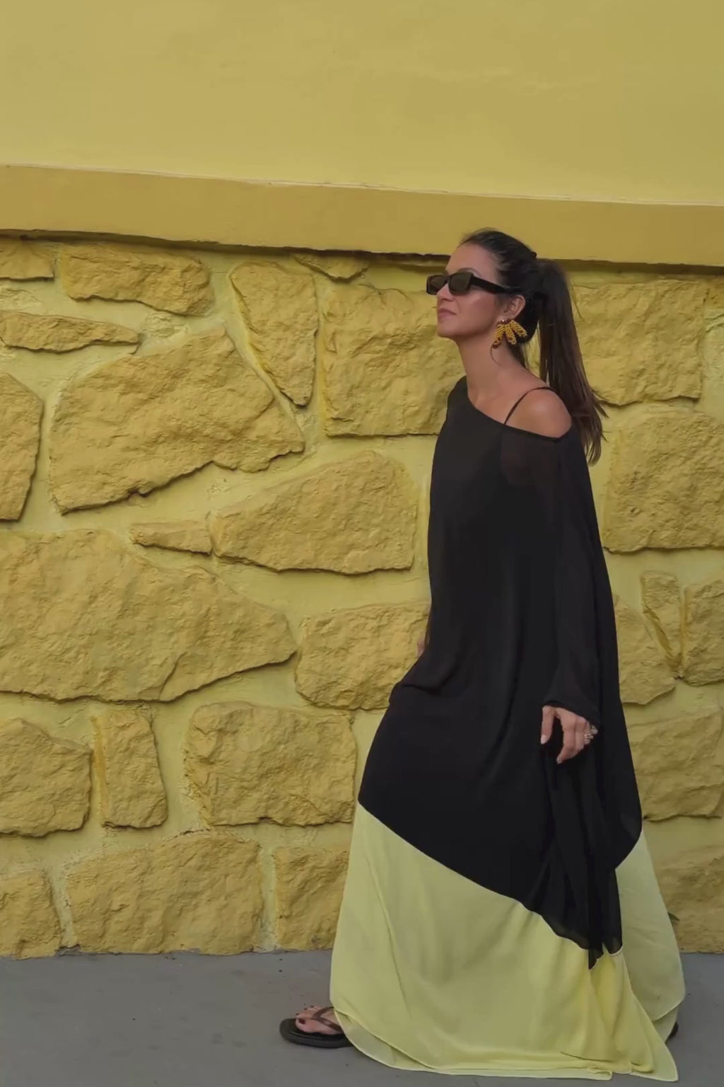 KAFTAN BICOLOR PRETO E AMARELO